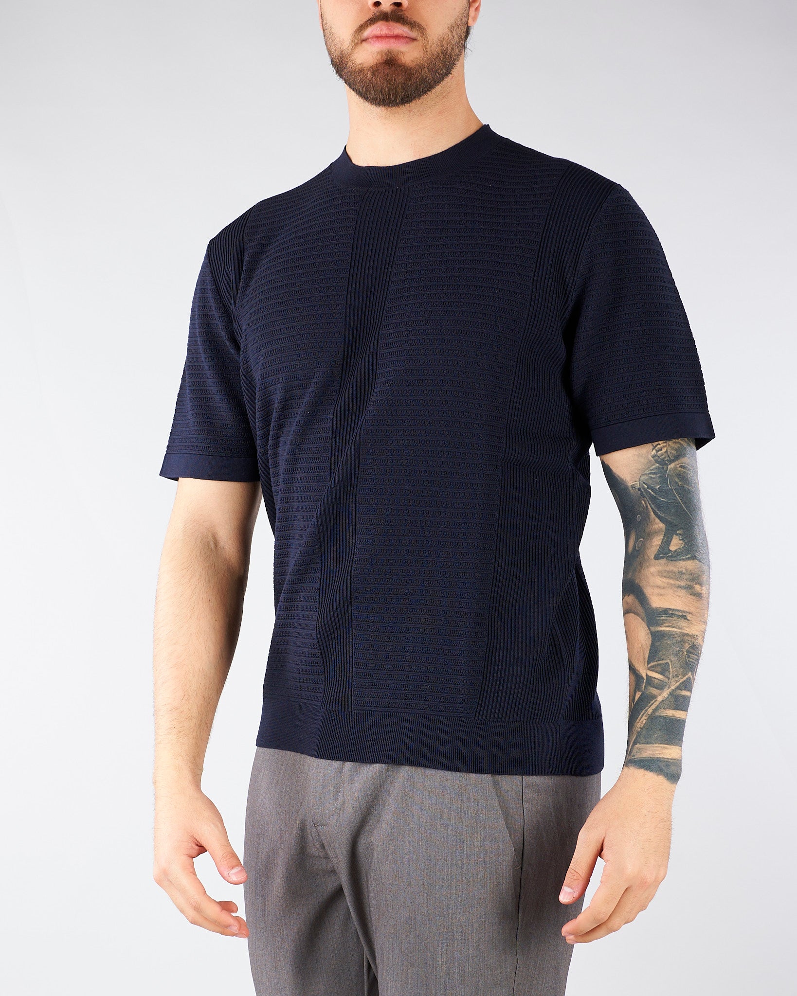 Maglia jacquard Blu in cotone lavorato A028F300 6685 PAOLO PECORA 