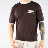 Maglia Marrone in pura seta e cotone con profili a contrasto A032F200 2345 PAOLO PECORA 
