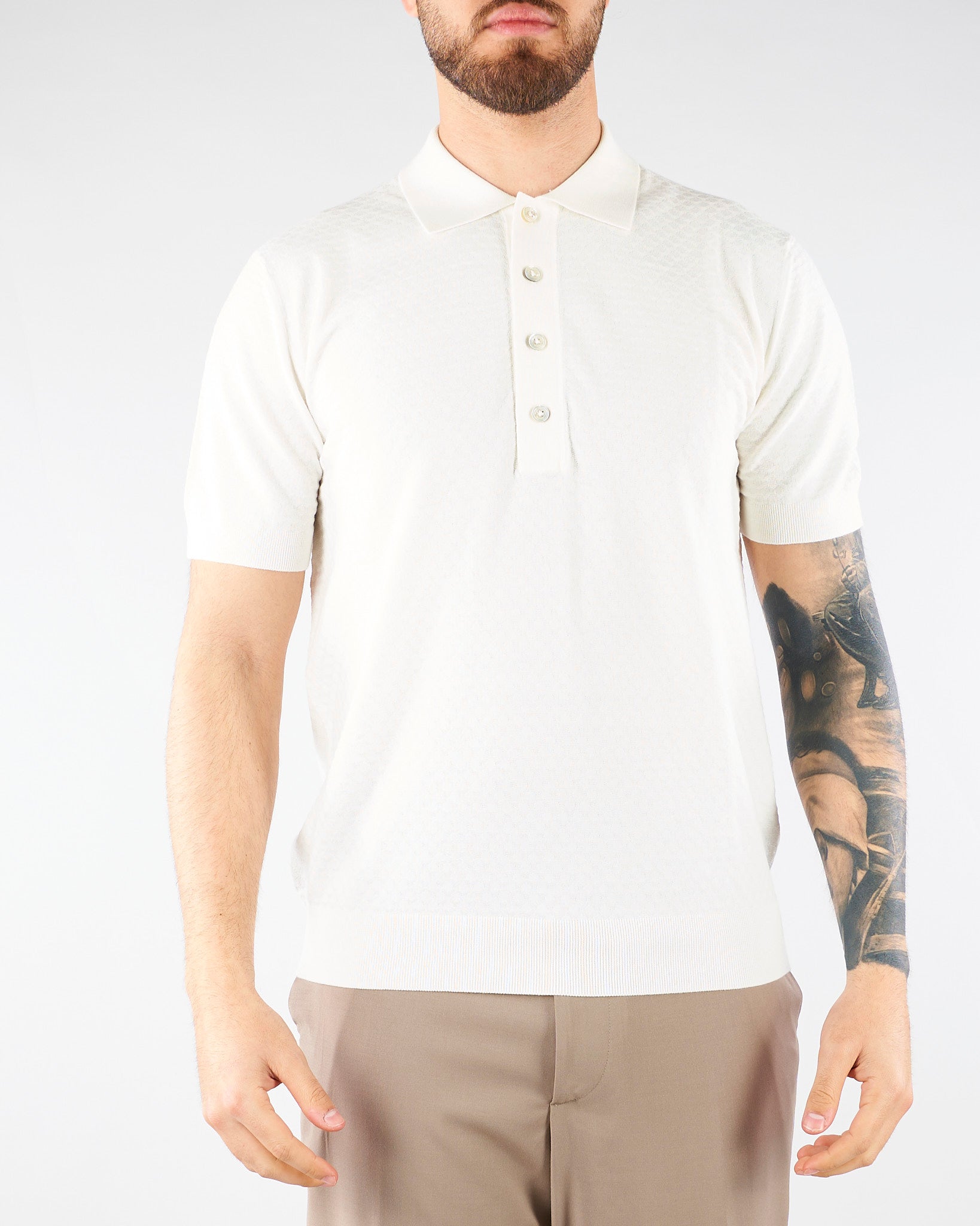 Polo jacquard Panna in maglia lavorata A046F100 1102 PAOLO PECORA 