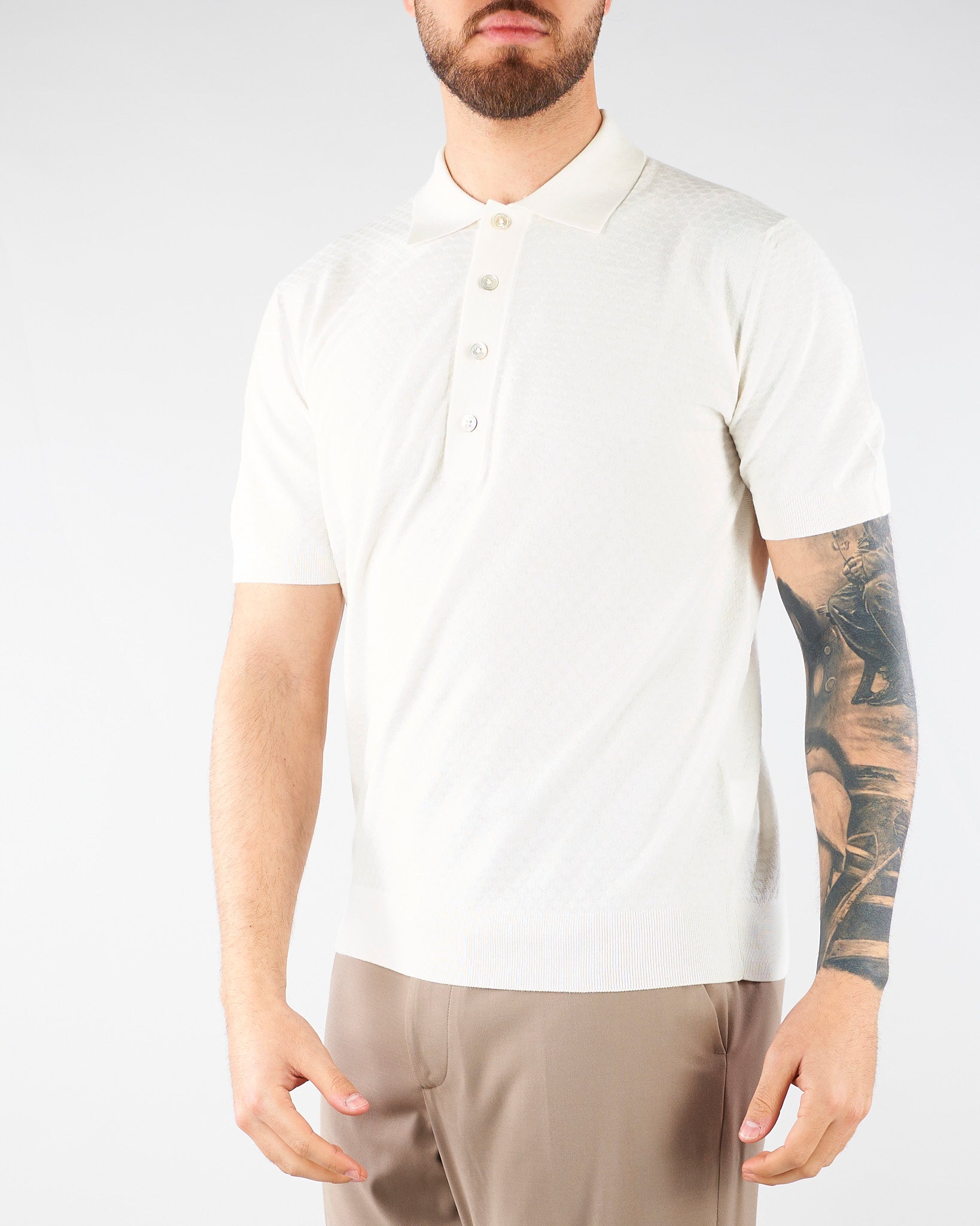 Polo jacquard Panna in maglia lavorata A046F100 1102 PAOLO PECORA 