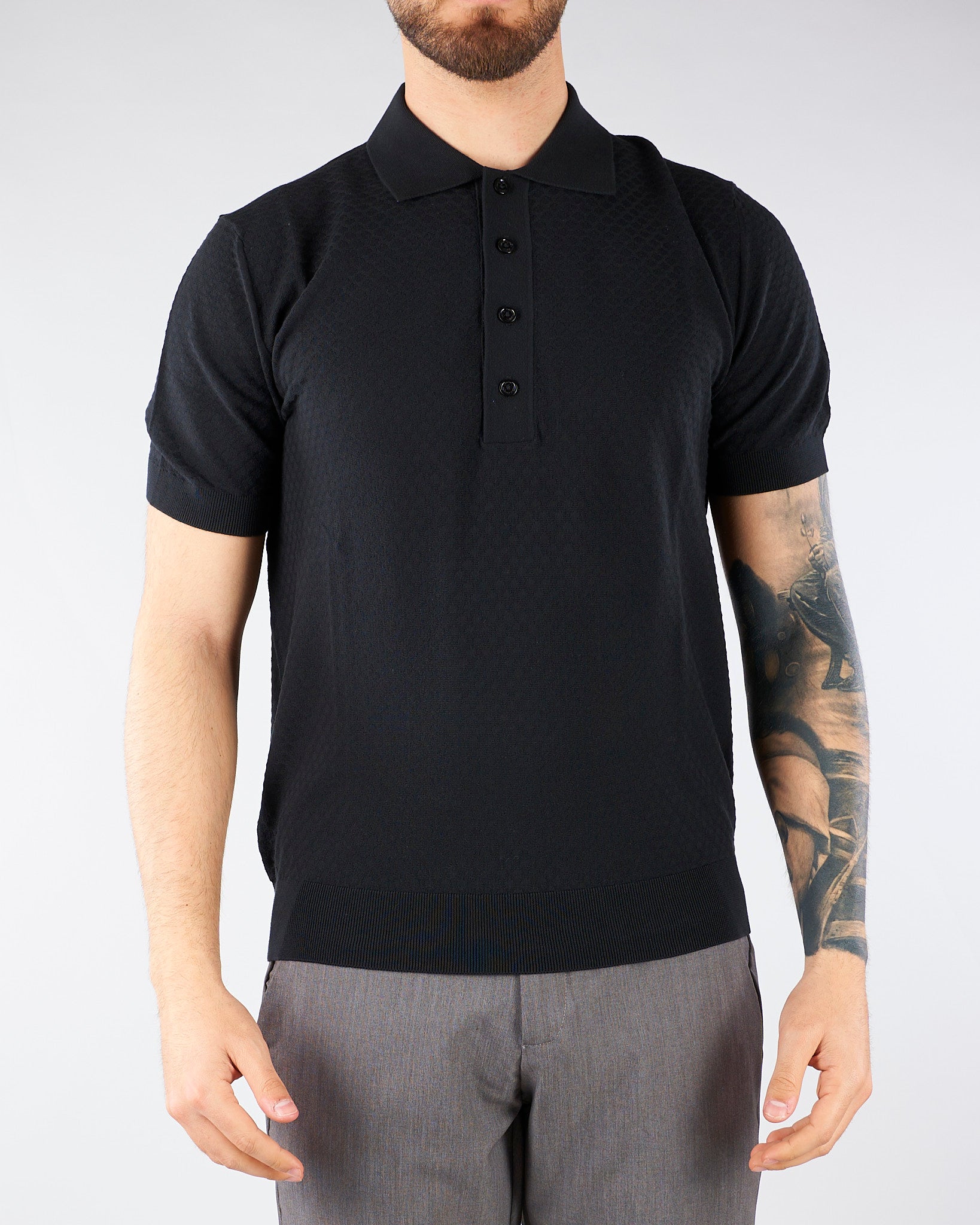 Polo jacquard Nero in maglia lavorata A046F100 9000 PAOLO PECORA 