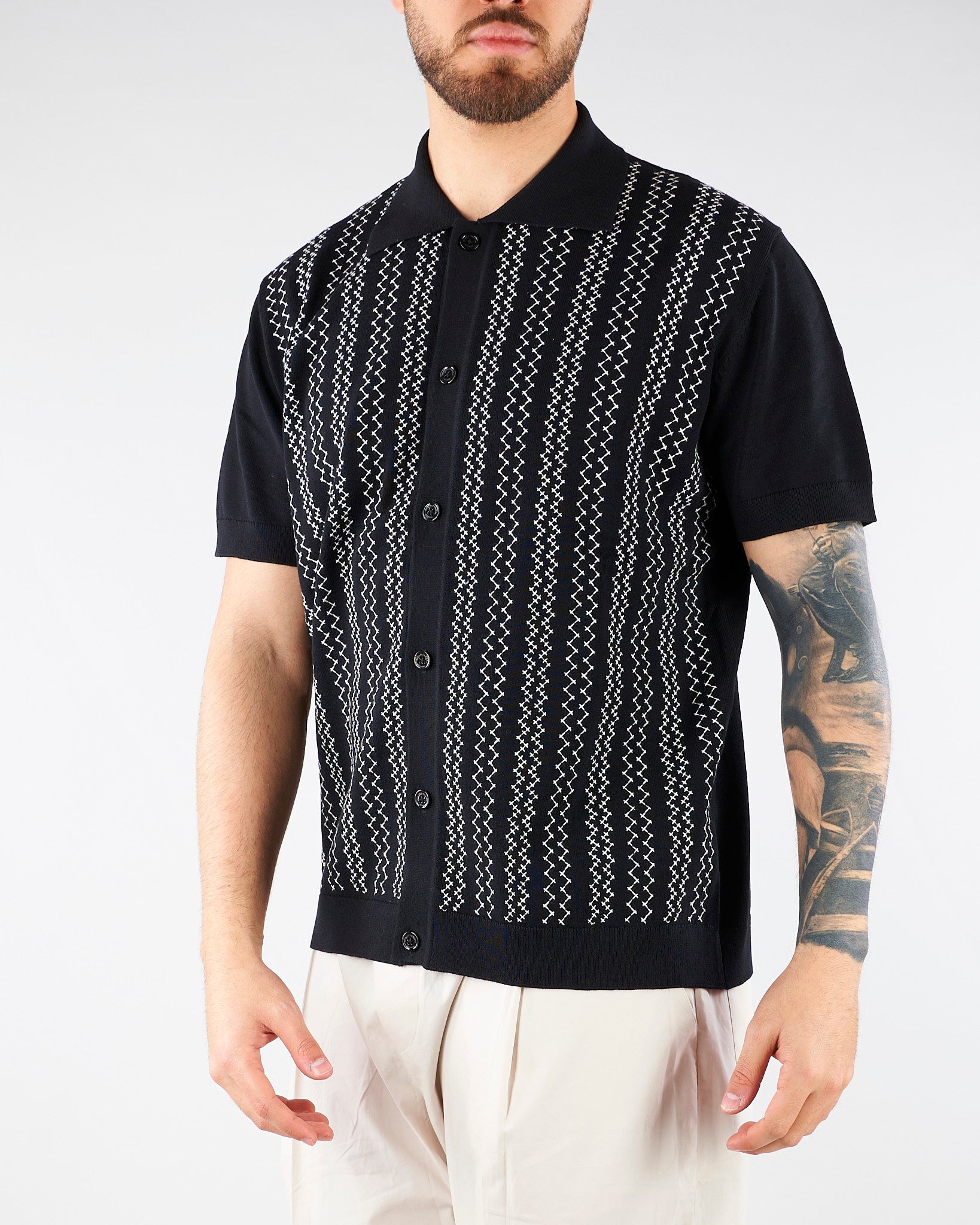 Maglia Nero a Polo con ricamo a contrasto A048F900 9000 PAOLO PECORA 
