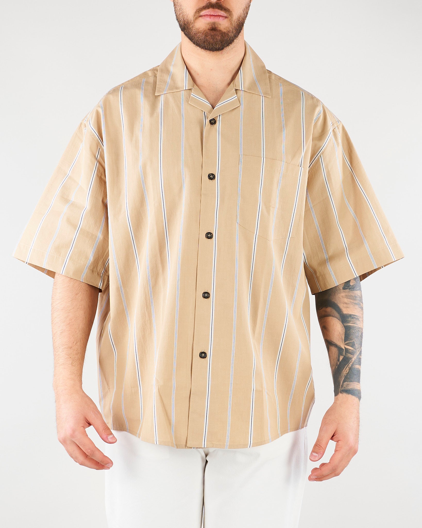 Camicia Beige a righe in cotone Relaxed fit G0921580 RA11 PAOLO PECORA 