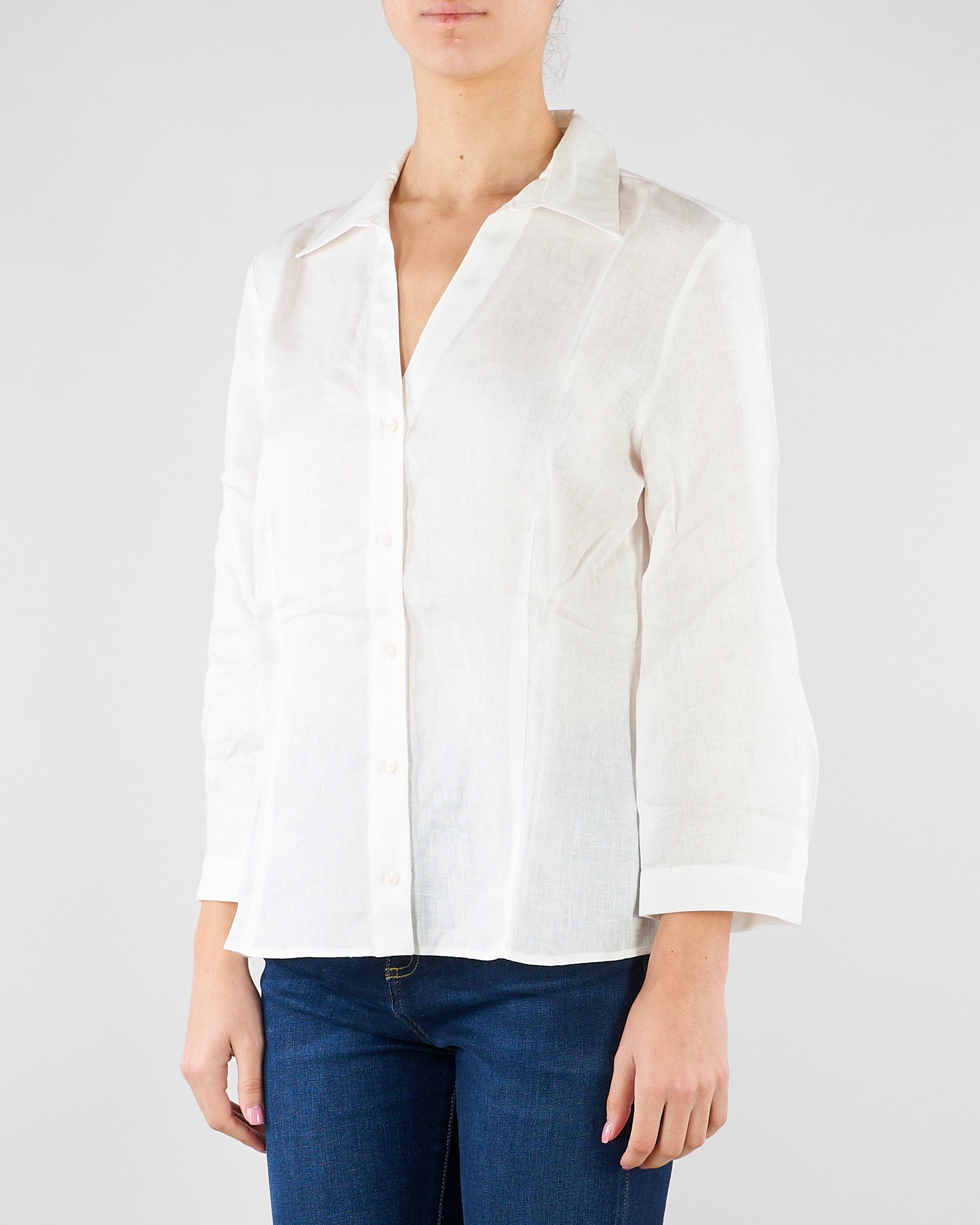 Camicia slim Bianco in puro lino PBBALCALI 1 PENNY BLACK 