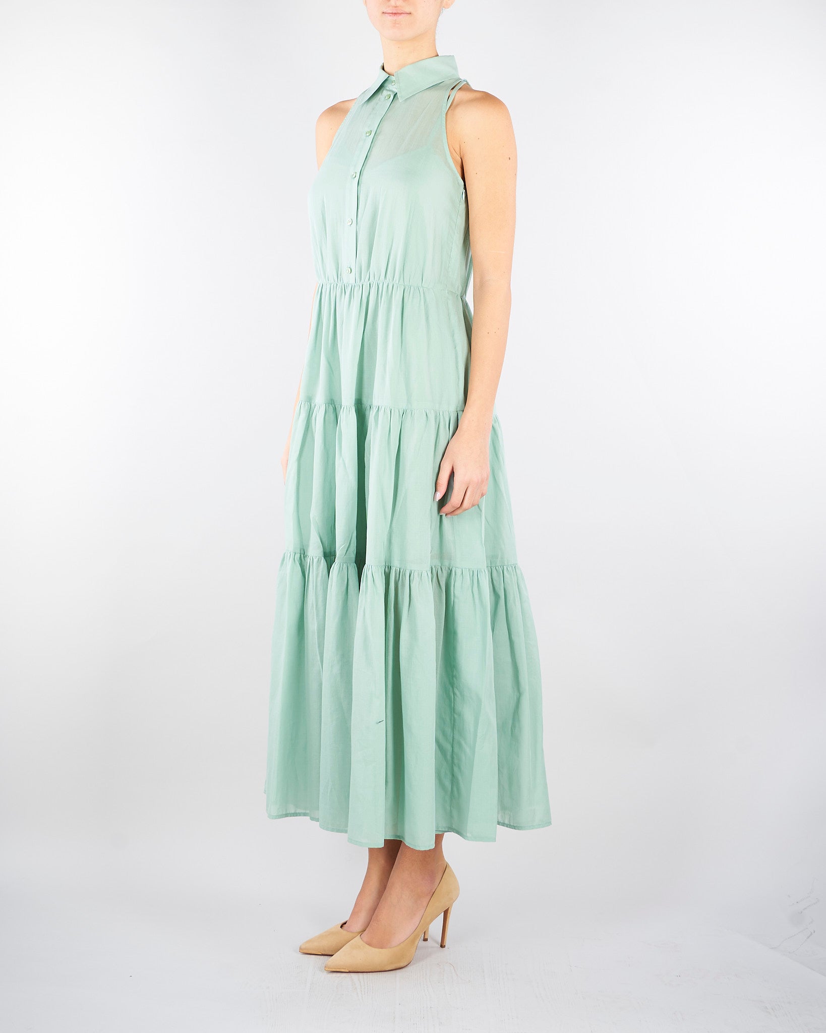 Abito Verde Acqua a balze in voile di cotone PBBLACRIMA 3 PENNY BLACK 
