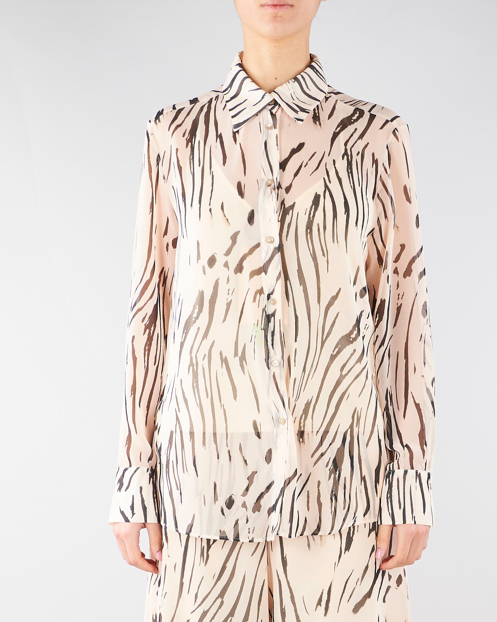 Camicia Crema-Nero in georgette stampata PBPGIRAFFA 9 PENNY BLACK 