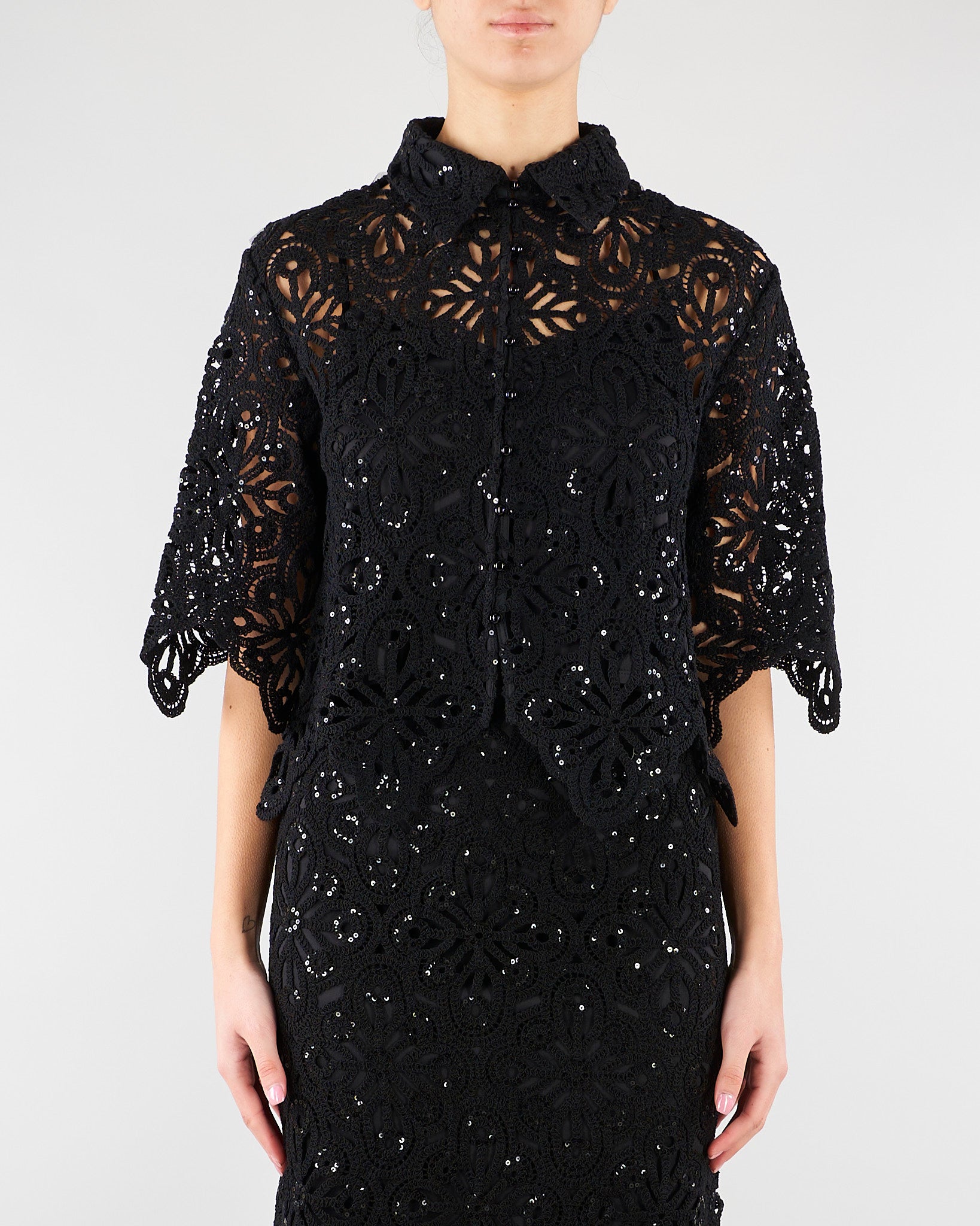 Camicia Nero in macramè con paillettes PBPGIULIVA 2 PENNY BLACK 