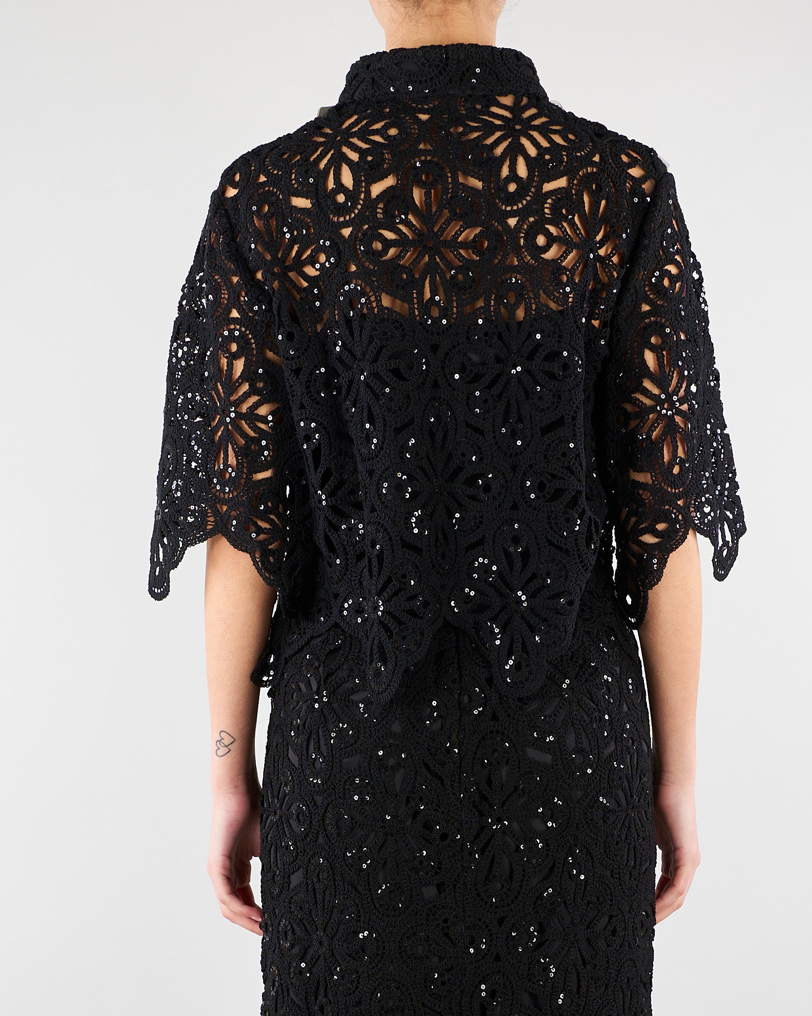 Camicia Nero in macramè con paillettes PBPGIULIVA 2 PENNY BLACK 