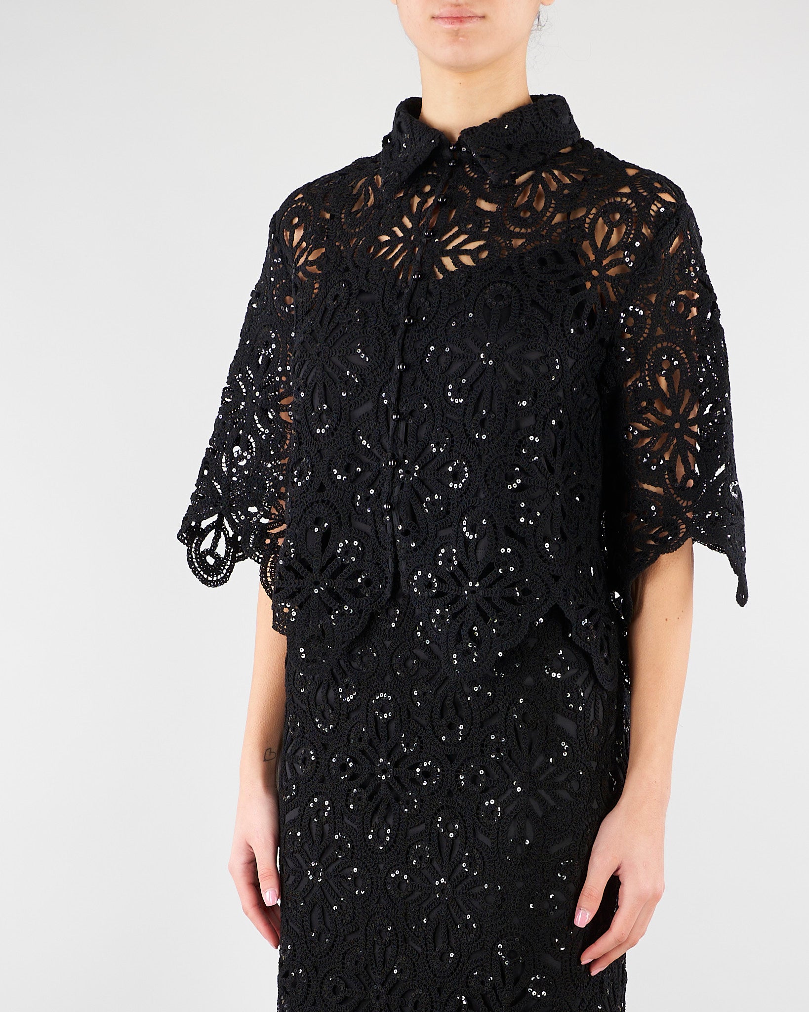 Camicia Nero in macramè con paillettes PBPGIULIVA 2 PENNY BLACK 