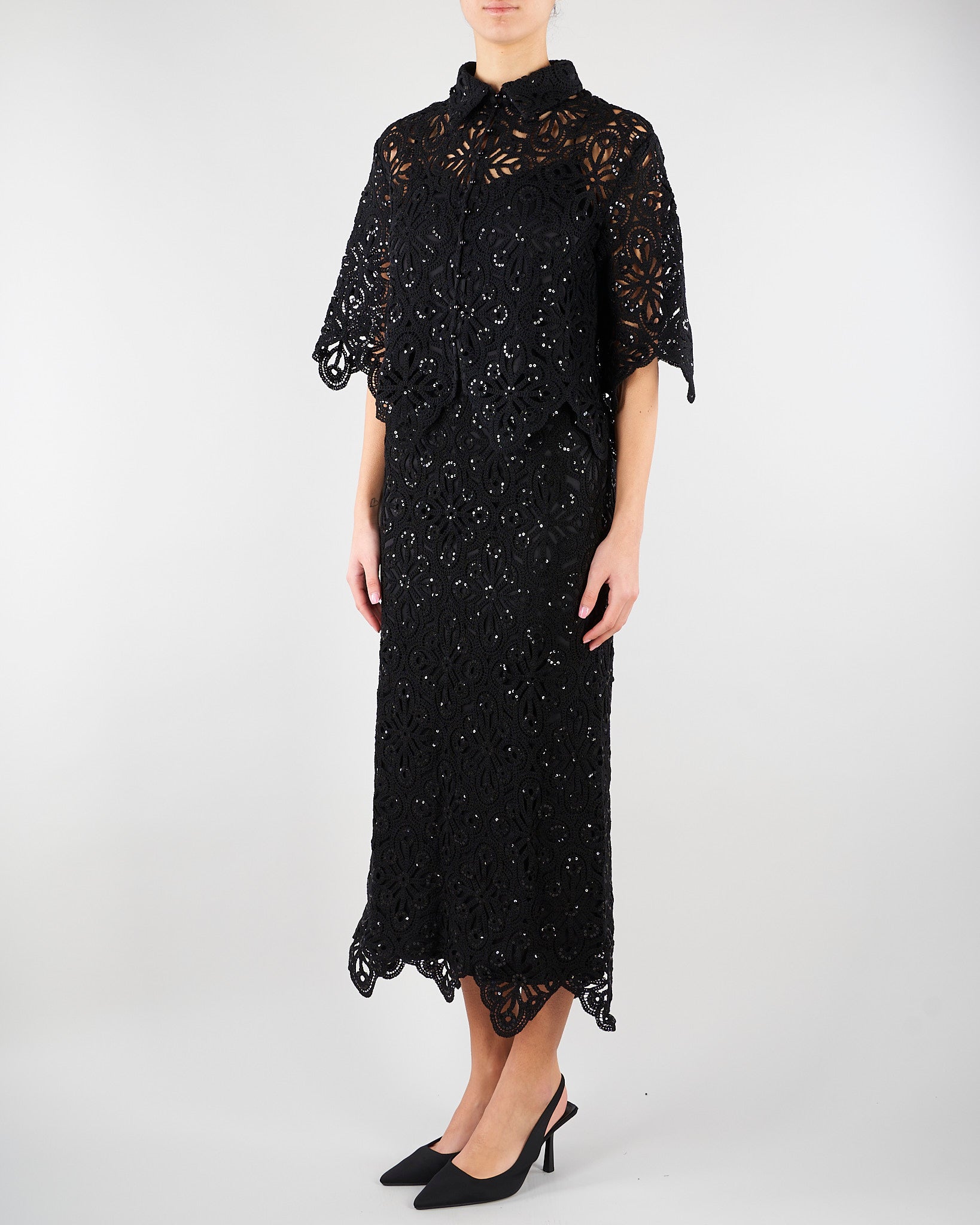 Camicia Nero in macramè con paillettes PBPGIULIVA 2 PENNY BLACK 