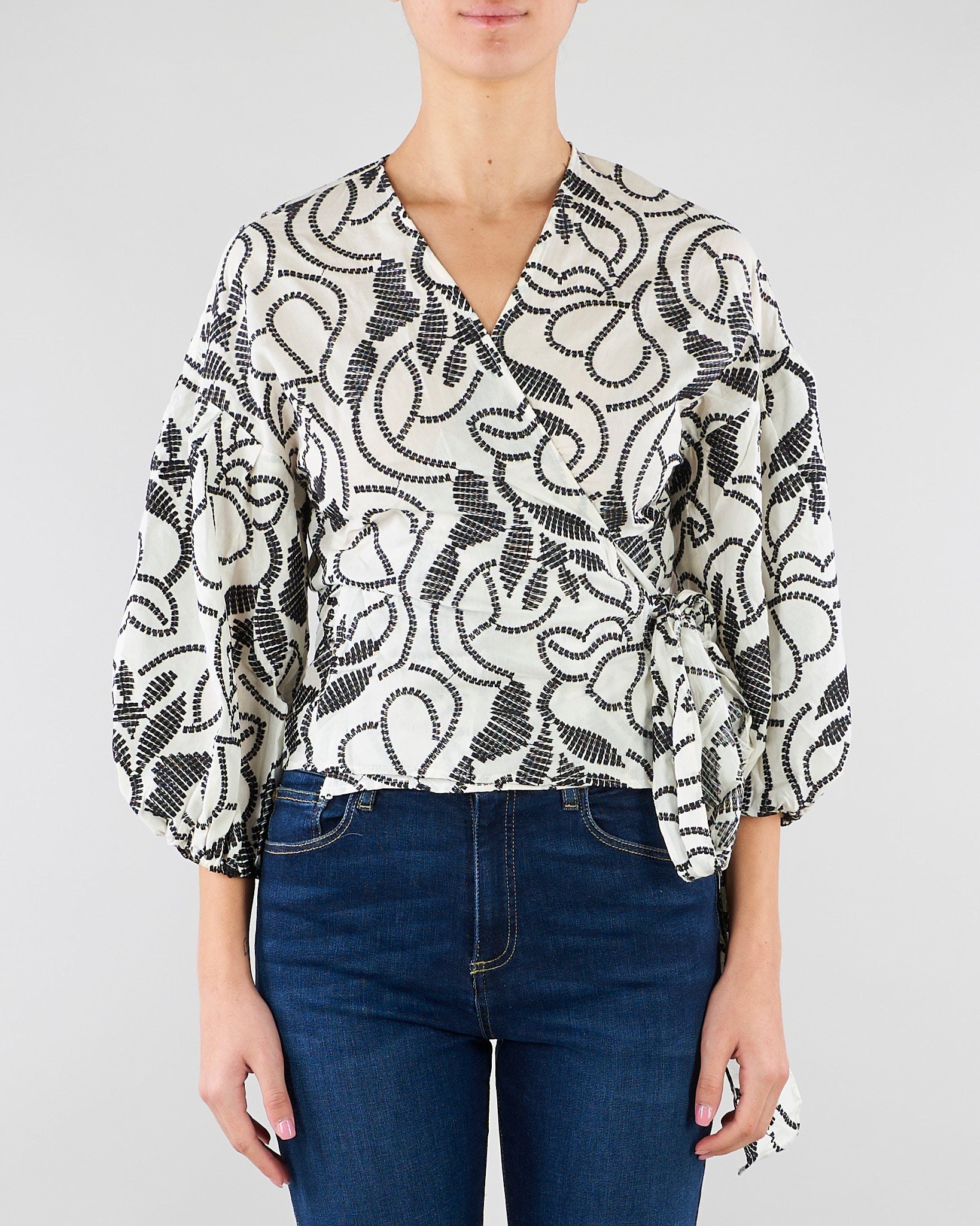 Blusa Bianco-Nero in mussola ricamata PBPGIUSTO 1 PENNY BLACK 