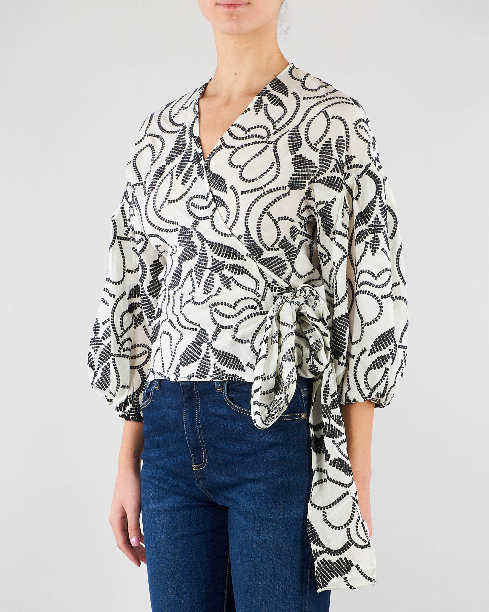 Blusa Bianco-Nero in mussola ricamata PBPGIUSTO 1 PENNY BLACK 