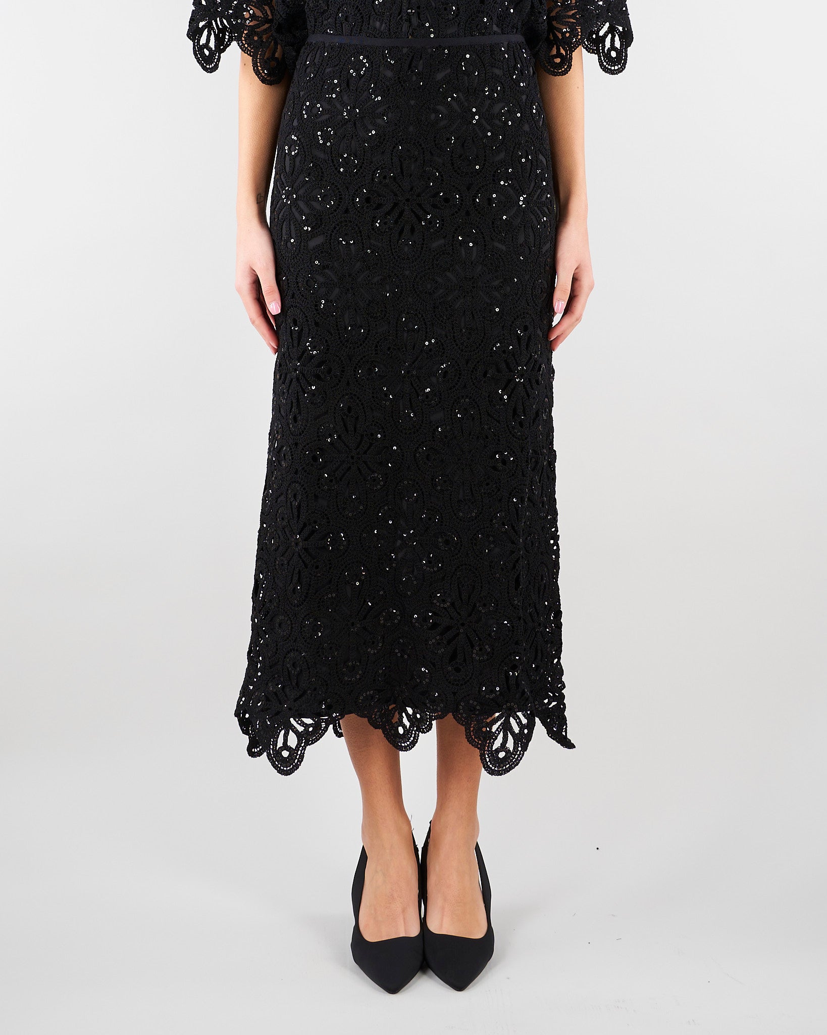 Gonna Nero in macramè con paillettes PBPPANDA 2 PENNY BLACK 
