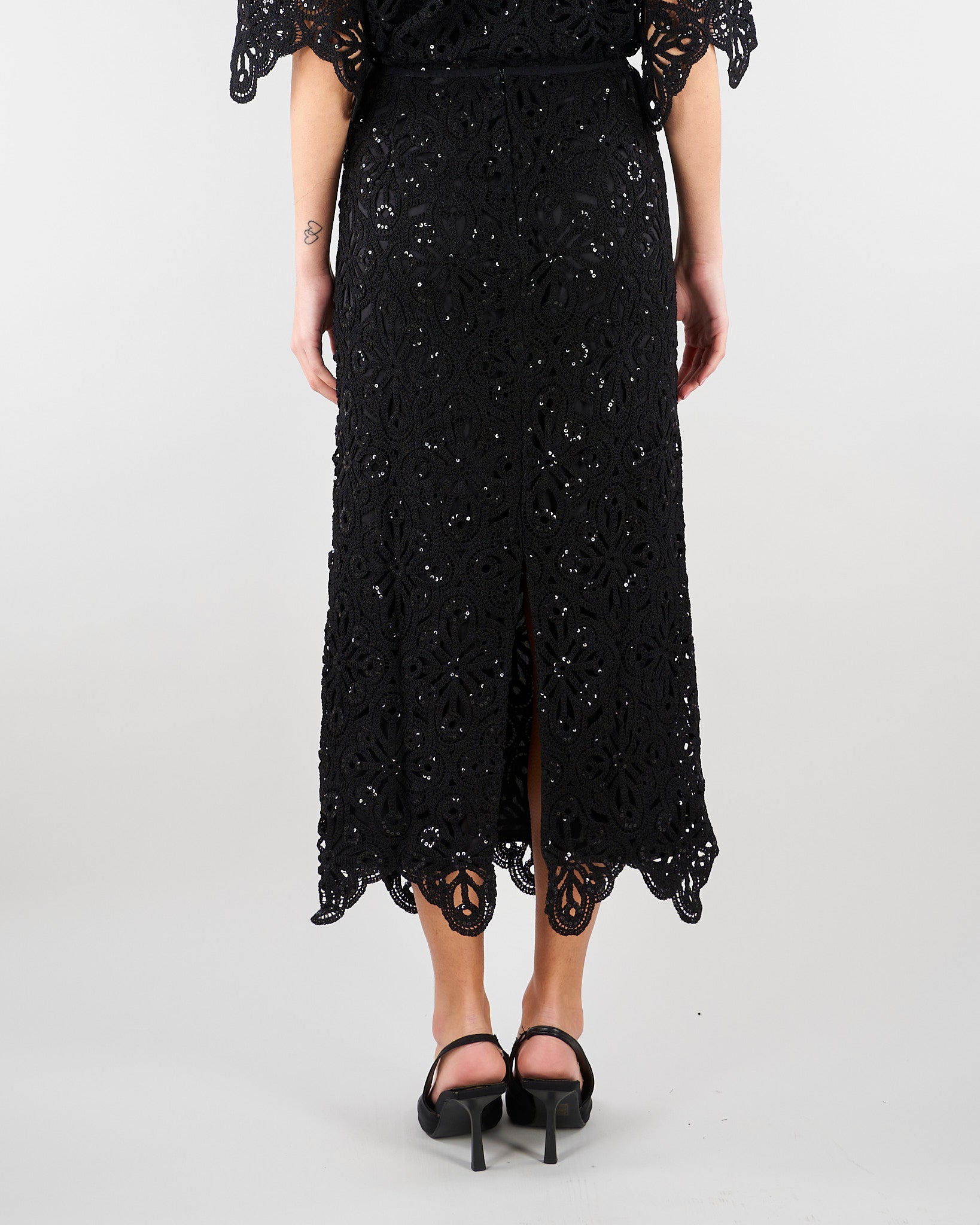 Gonna Nero in macramè con paillettes PBPPANDA 2 PENNY BLACK 