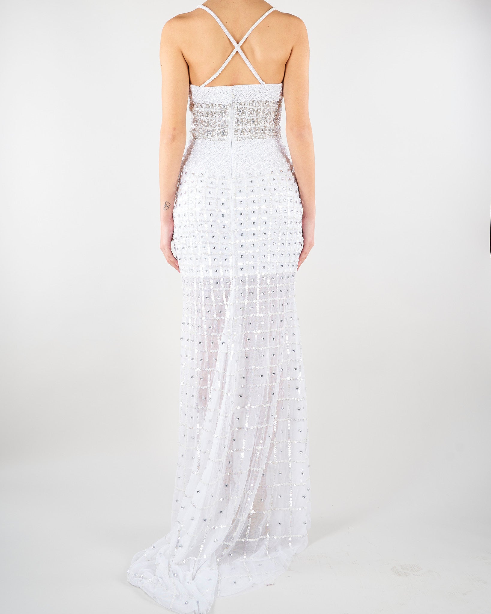 Abito Bianco con ricamo in pietre e paillettes 721516 1 PERLAROSSA 