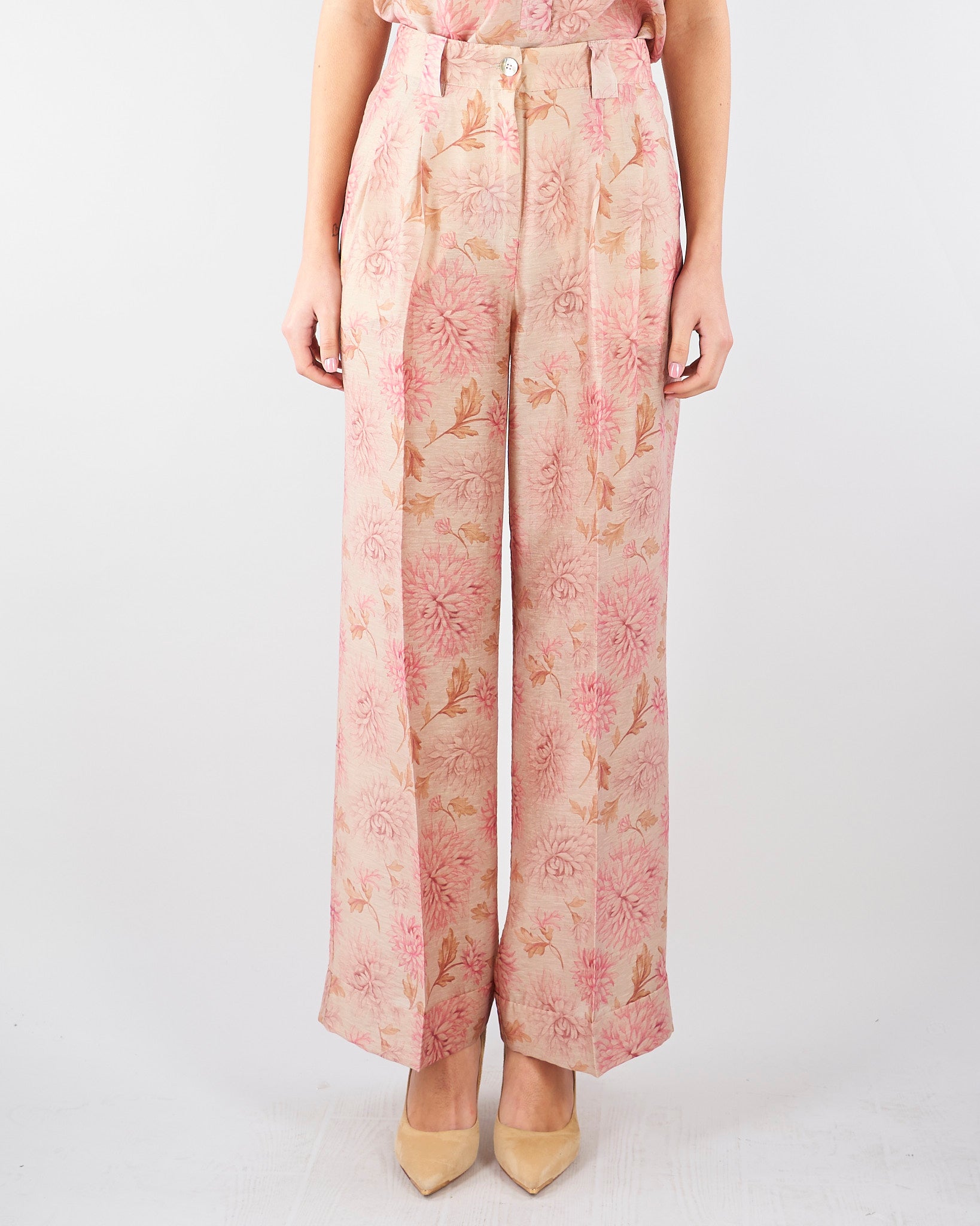 Pantalone ampio Rosa con piences in organza stampata PT1412450272 572 SEVENTY 