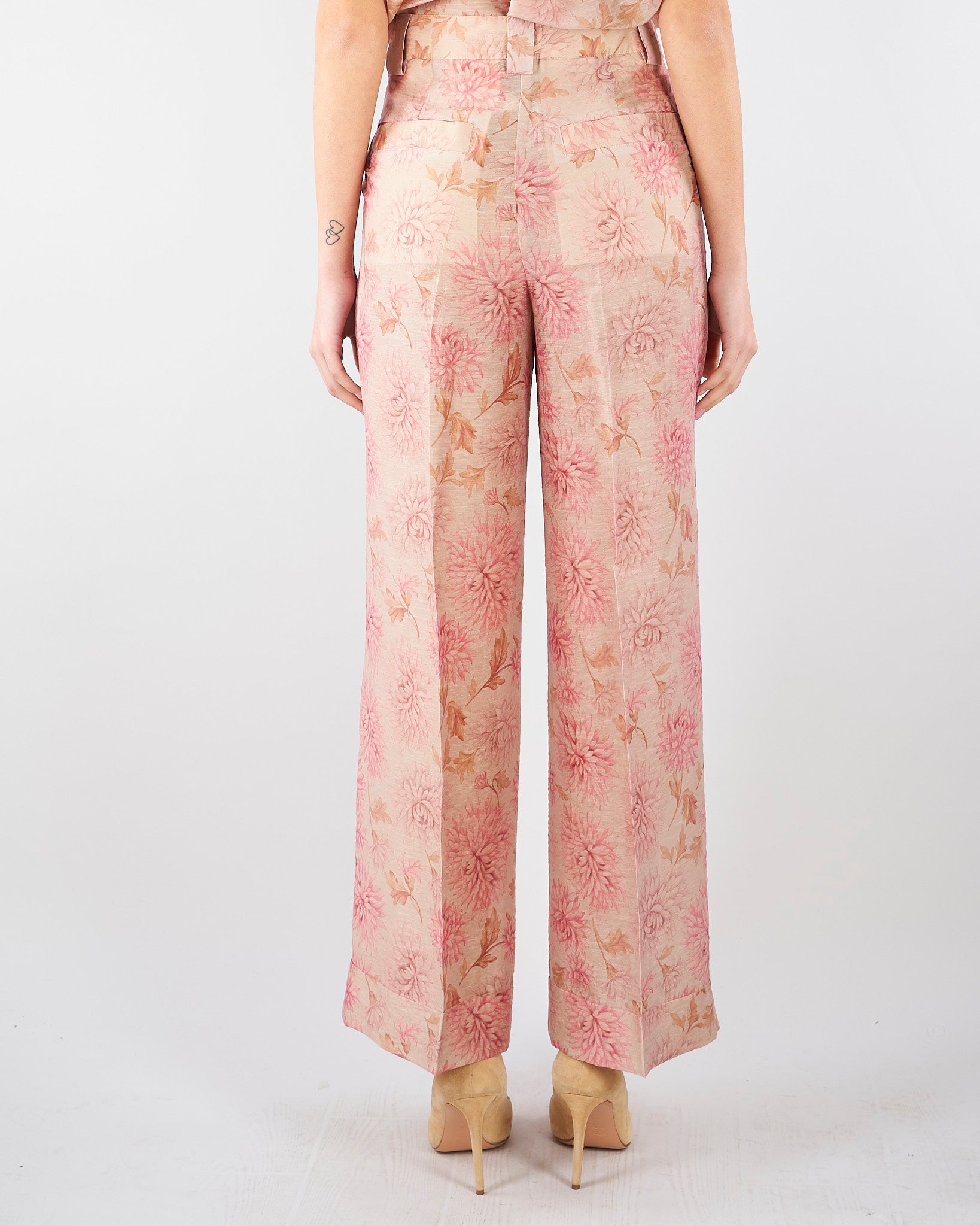 Pantalone ampio Rosa con piences in organza stampata PT1412450272 572 SEVENTY 