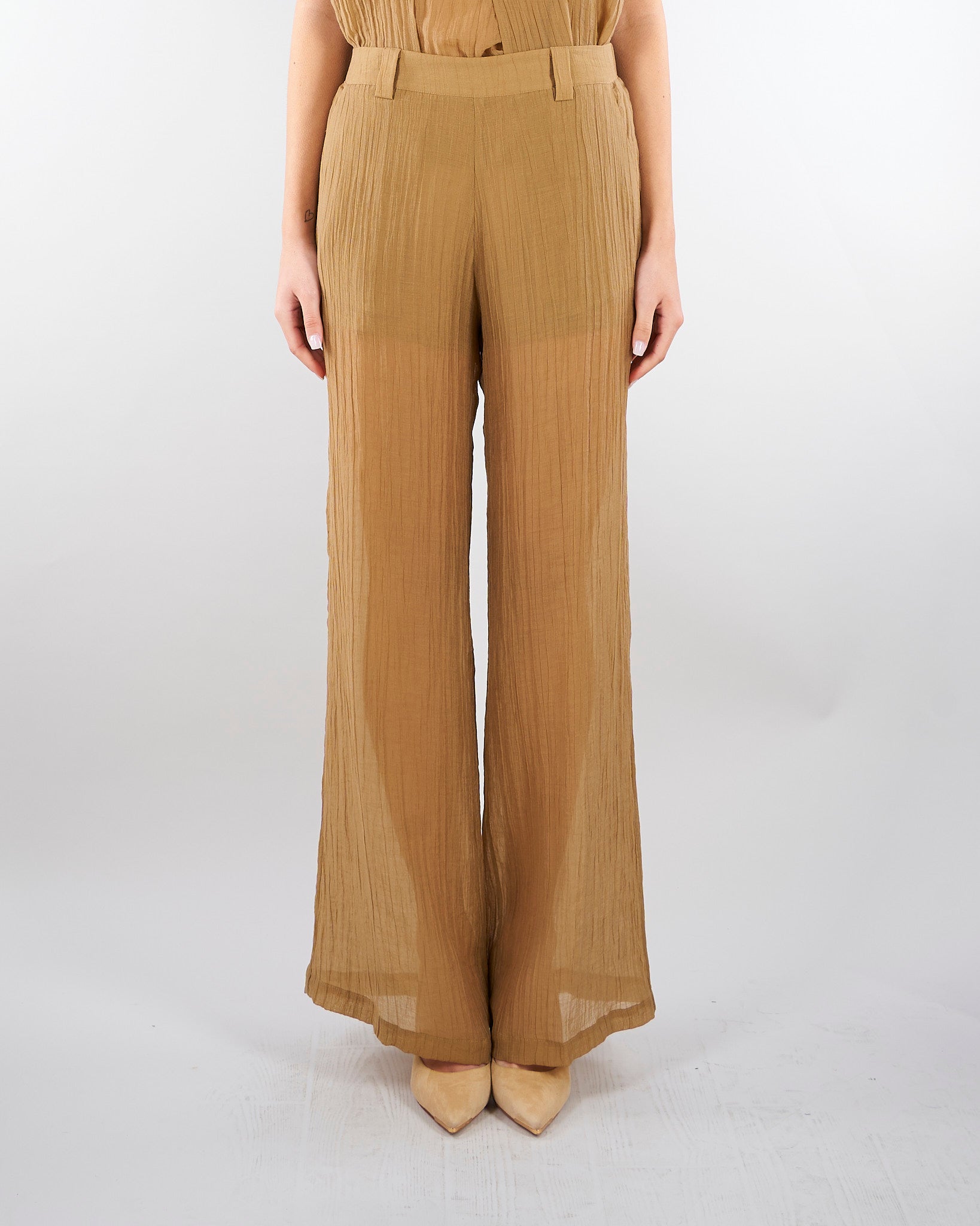 Pantalone Tabacco ampio semielasticato in voile unito PT1423460238 024 SEVENTY 