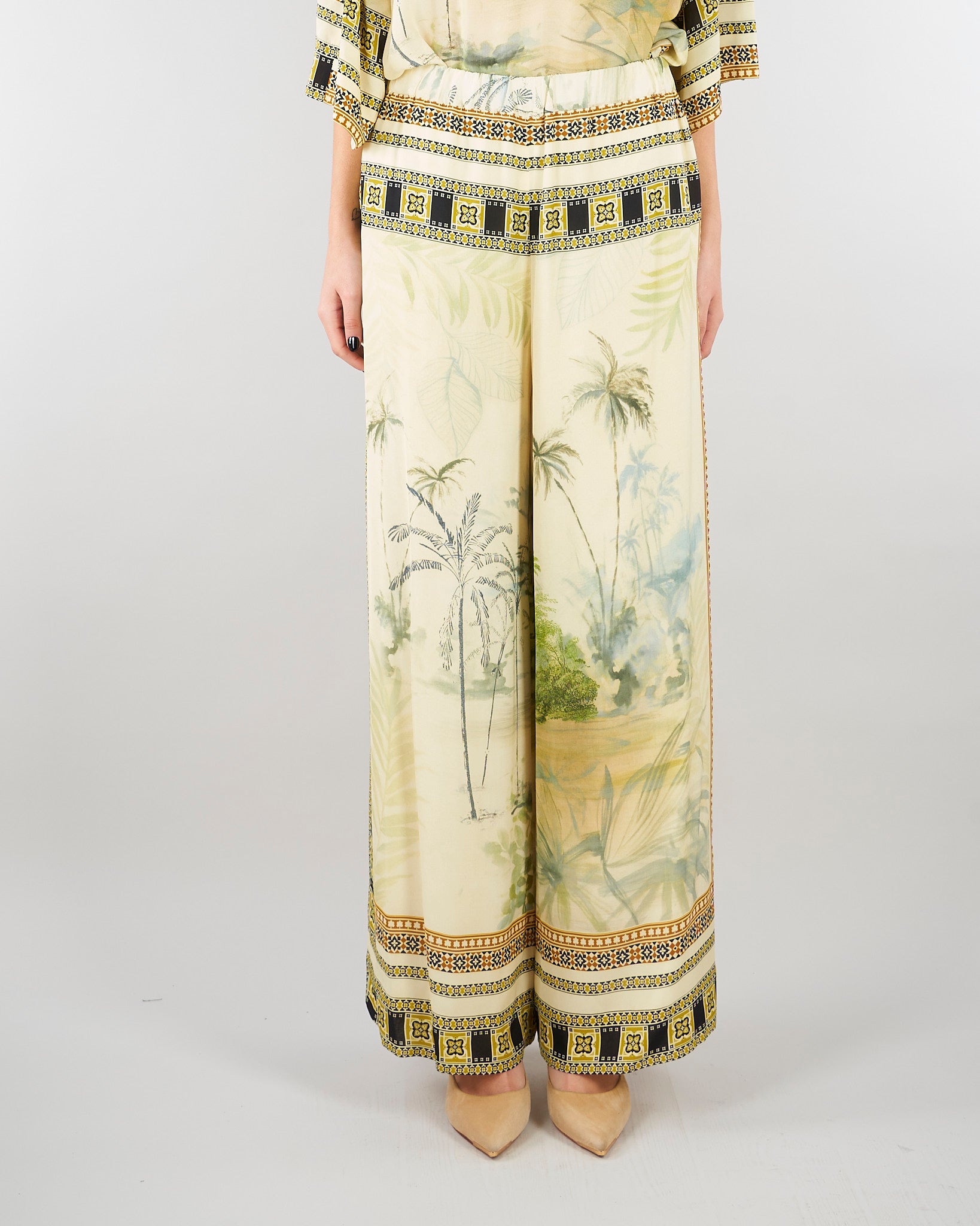 Pantalone elasticato in voile di viscosa stampato PT1432470161 071 SEVENTY 