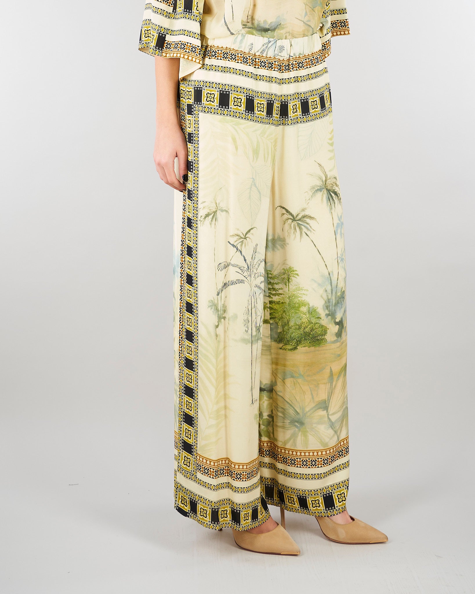 Pantalone elasticato in voile di viscosa stampato PT1432470161 071 SEVENTY 