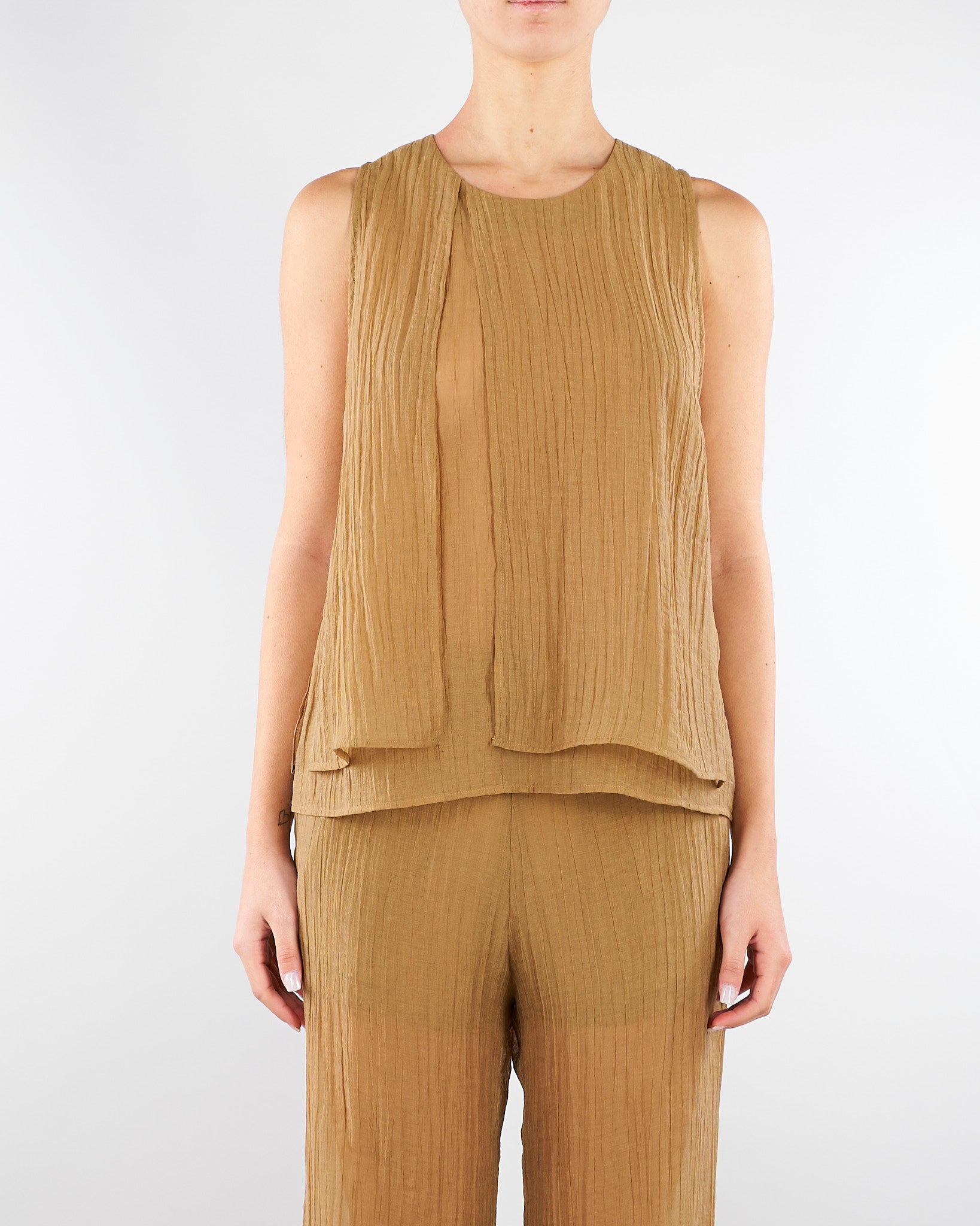 Top Tabacco smanicato in voile unito stropicciato TO0201460238 024 SEVENTY 