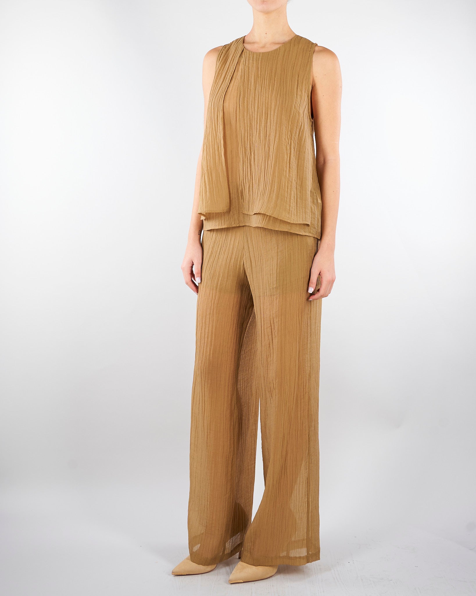 Top Tabacco smanicato in voile unito stropicciato TO0201460238 024 SEVENTY 