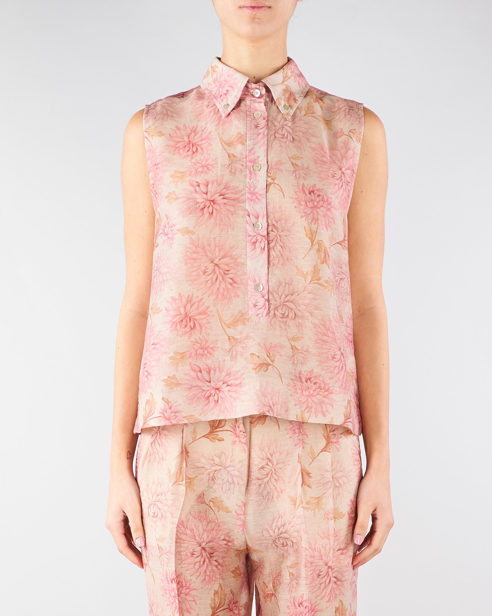 Camicia Rosa smanicata in organza di lino stampata TO0203450272 572 SEVENTY 
