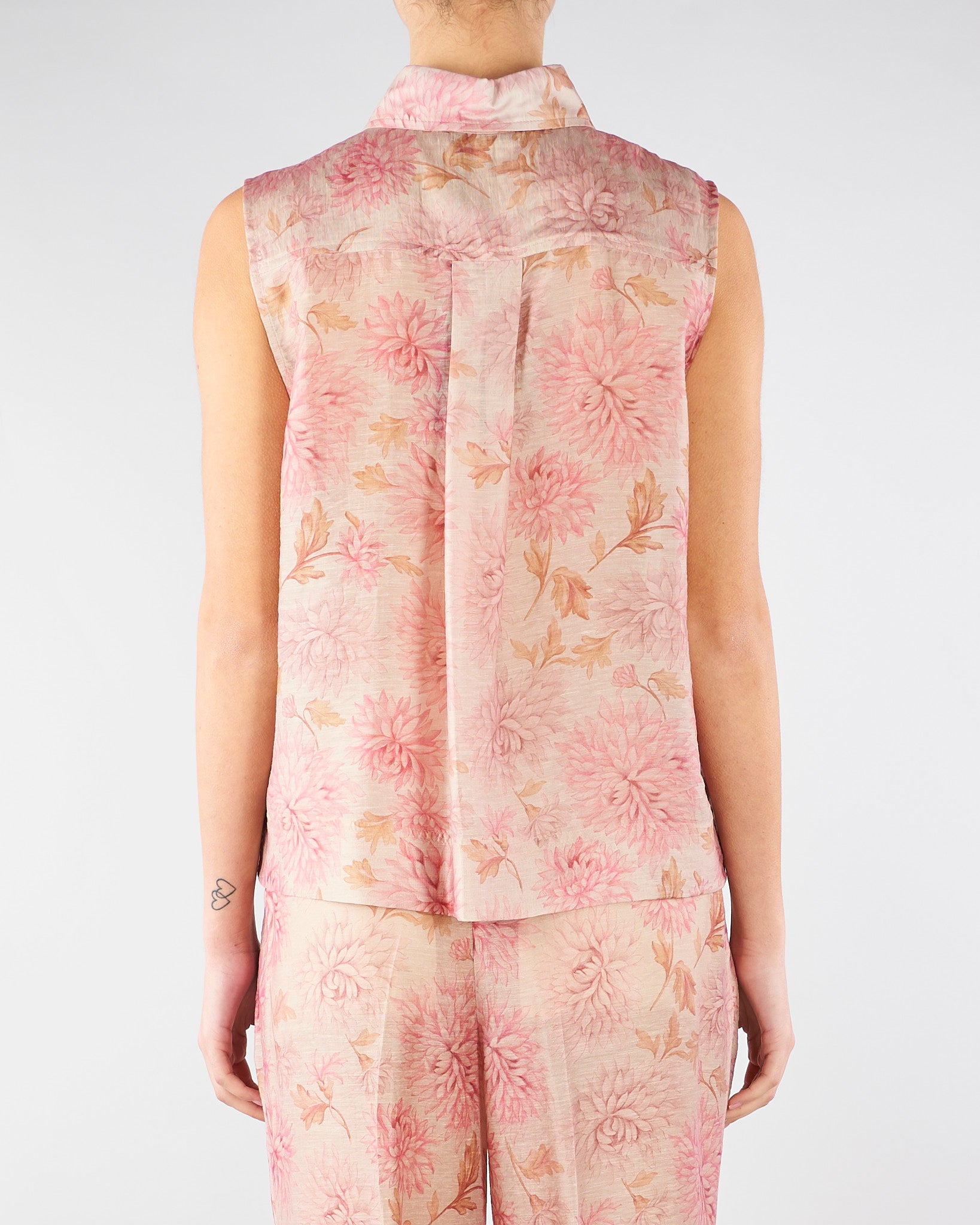 Camicia Rosa smanicata in organza di lino stampata TO0203450272 572 SEVENTY 