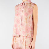 Camicia Rosa smanicata in organza di lino stampata TO0203450272 572 SEVENTY 