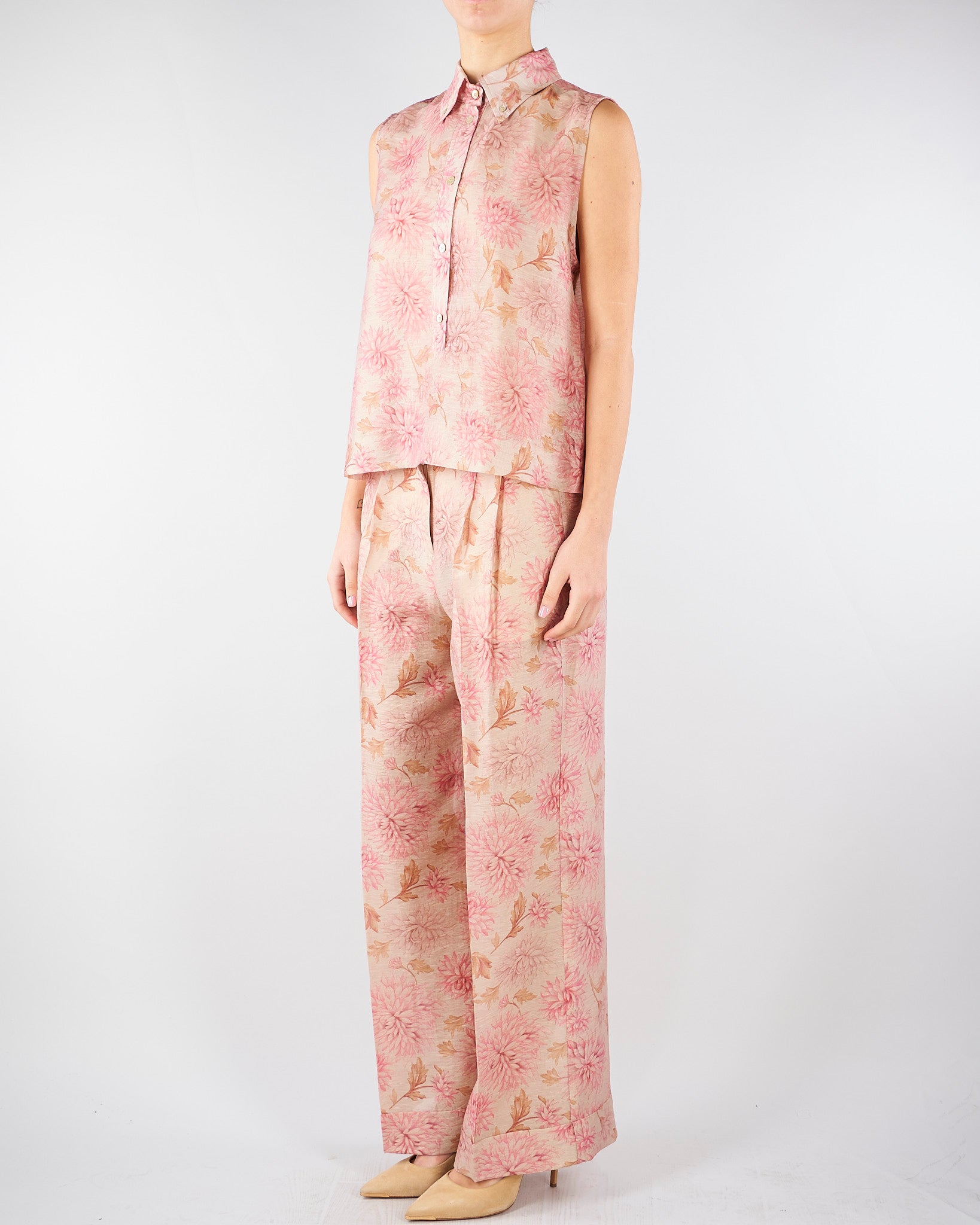 Camicia Rosa smanicata in organza di lino stampata TO0203450272 572 SEVENTY 