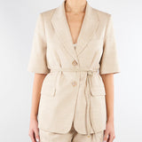 Giacca Beige in tramato light con manica corta GI00601TTEL0014 V0778 SIMONA CORSELLINI 