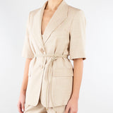 Giacca Beige in tramato light con manica corta GI00601TTEL0014 V0778 SIMONA CORSELLINI 