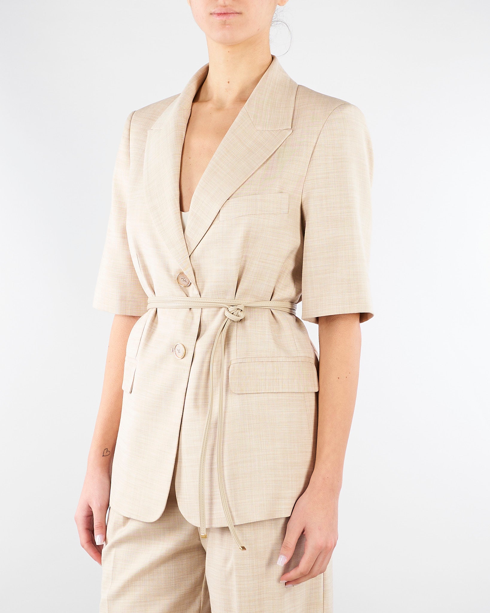 Giacca Beige in tramato light con manica corta GI00601TTEL0014 V0778 SIMONA CORSELLINI 
