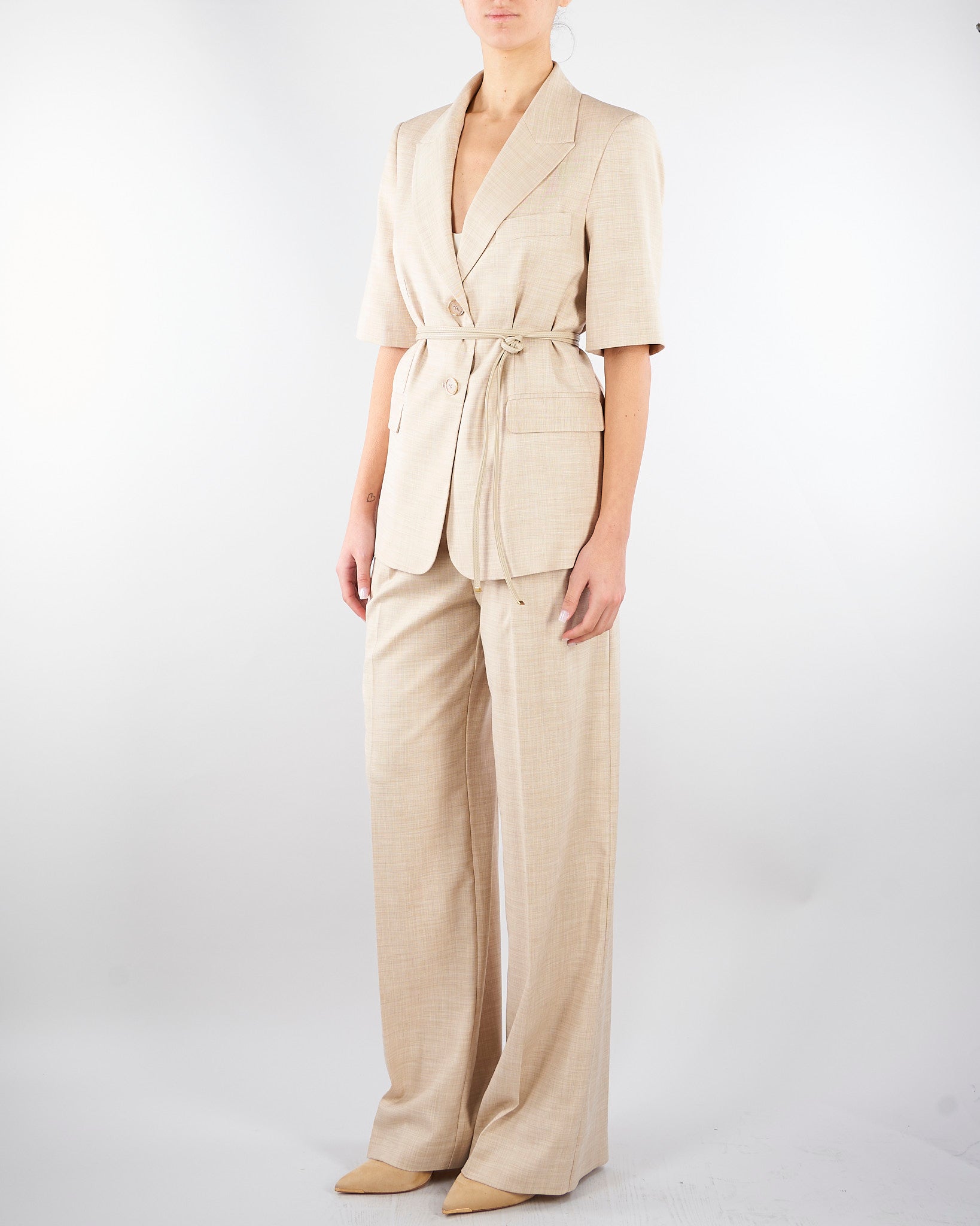 Giacca Beige in tramato light con manica corta GI00601TTEL0014 V0778 SIMONA CORSELLINI 