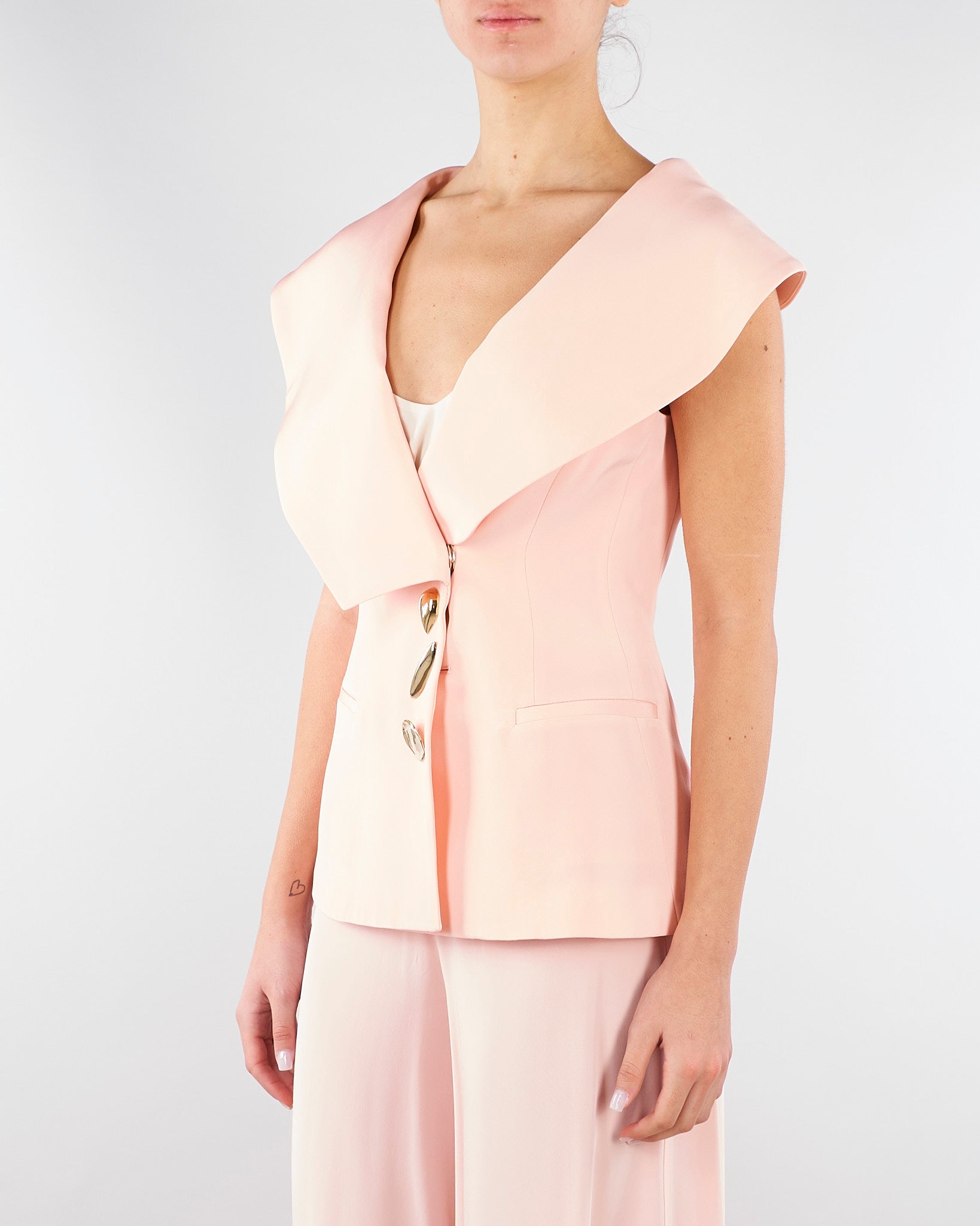 Giacca Rosa in cady senza maniche con ampio scollo GI01401TVIS0026 V0697 SIMONA CORSELLINI 