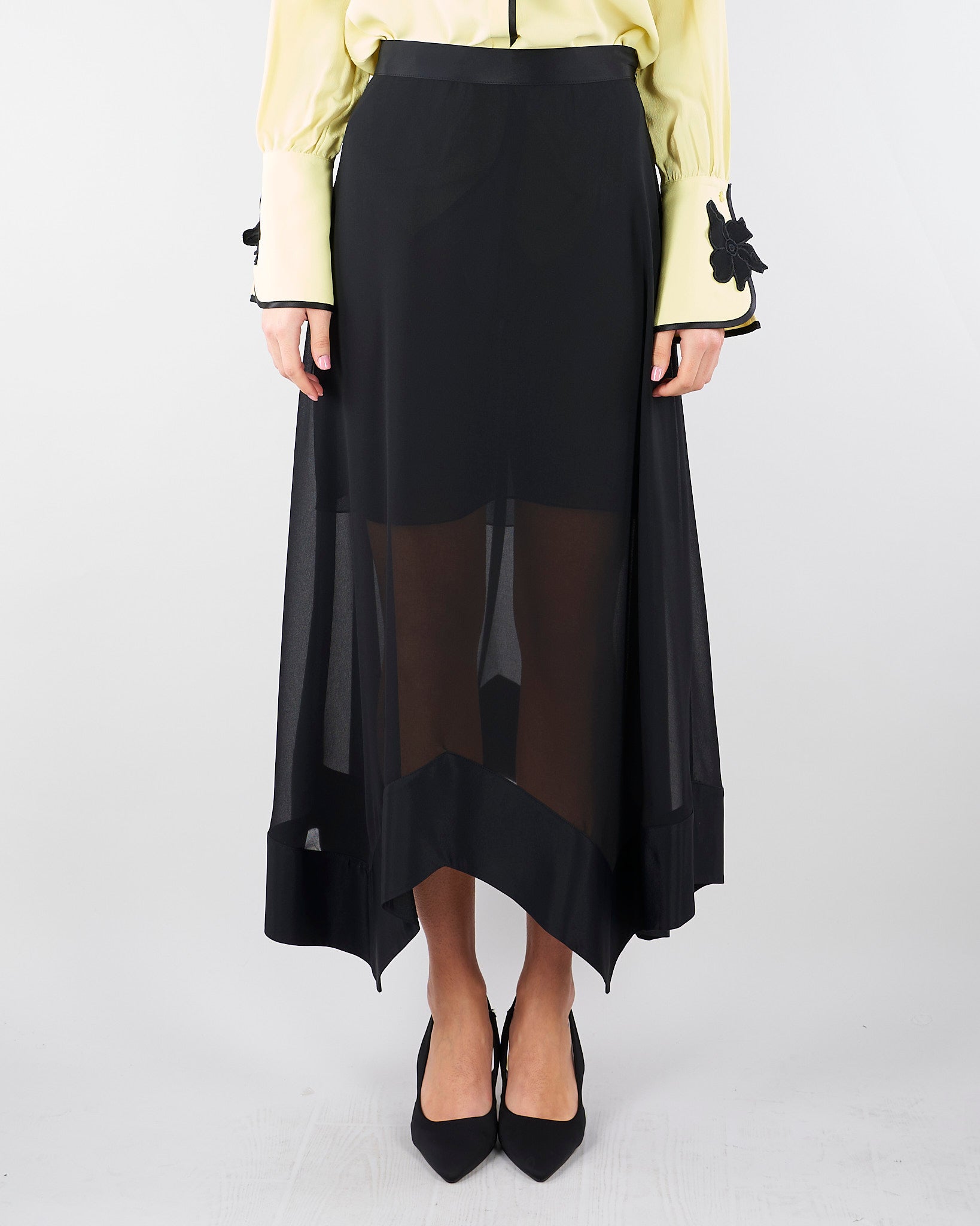 Gonna Nero in georgette con fondo asimmetrico GO01001TACE0005 V0003 SIMONA CORSELLINI 
