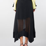 Gonna Nero in georgette con fondo asimmetrico GO01001TACE0005 V0003 SIMONA CORSELLINI 