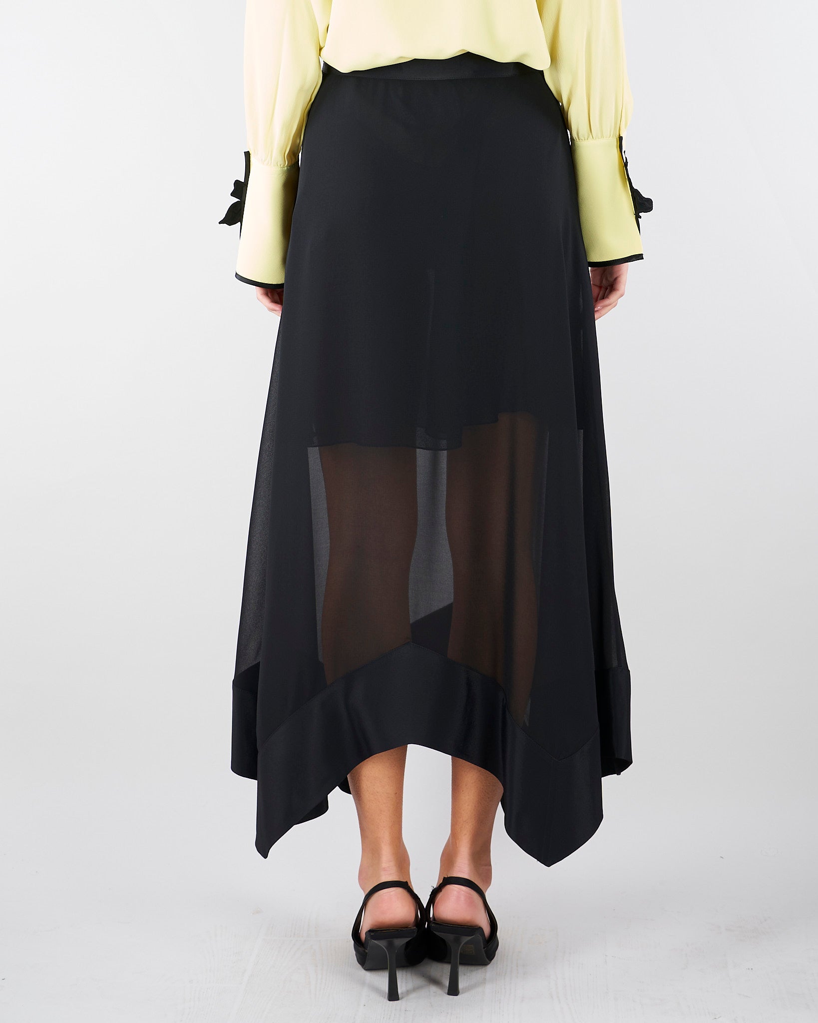 Gonna Nero in georgette con fondo asimmetrico GO01001TACE0005 V0003 SIMONA CORSELLINI 
