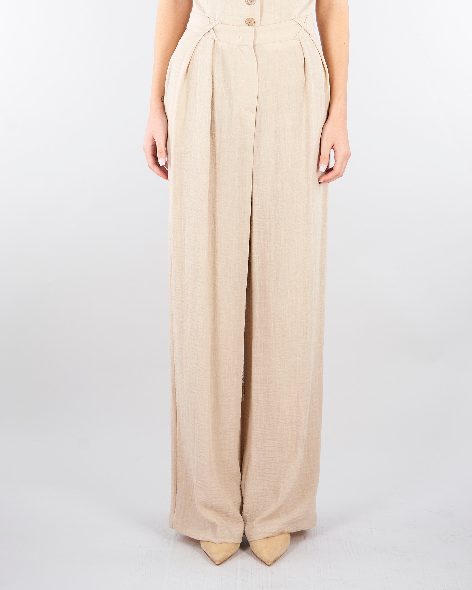 Pantalone Beige wide leg con doppia pences PA00601TVIS0025 V0778 SIMONA CORSELLINI 