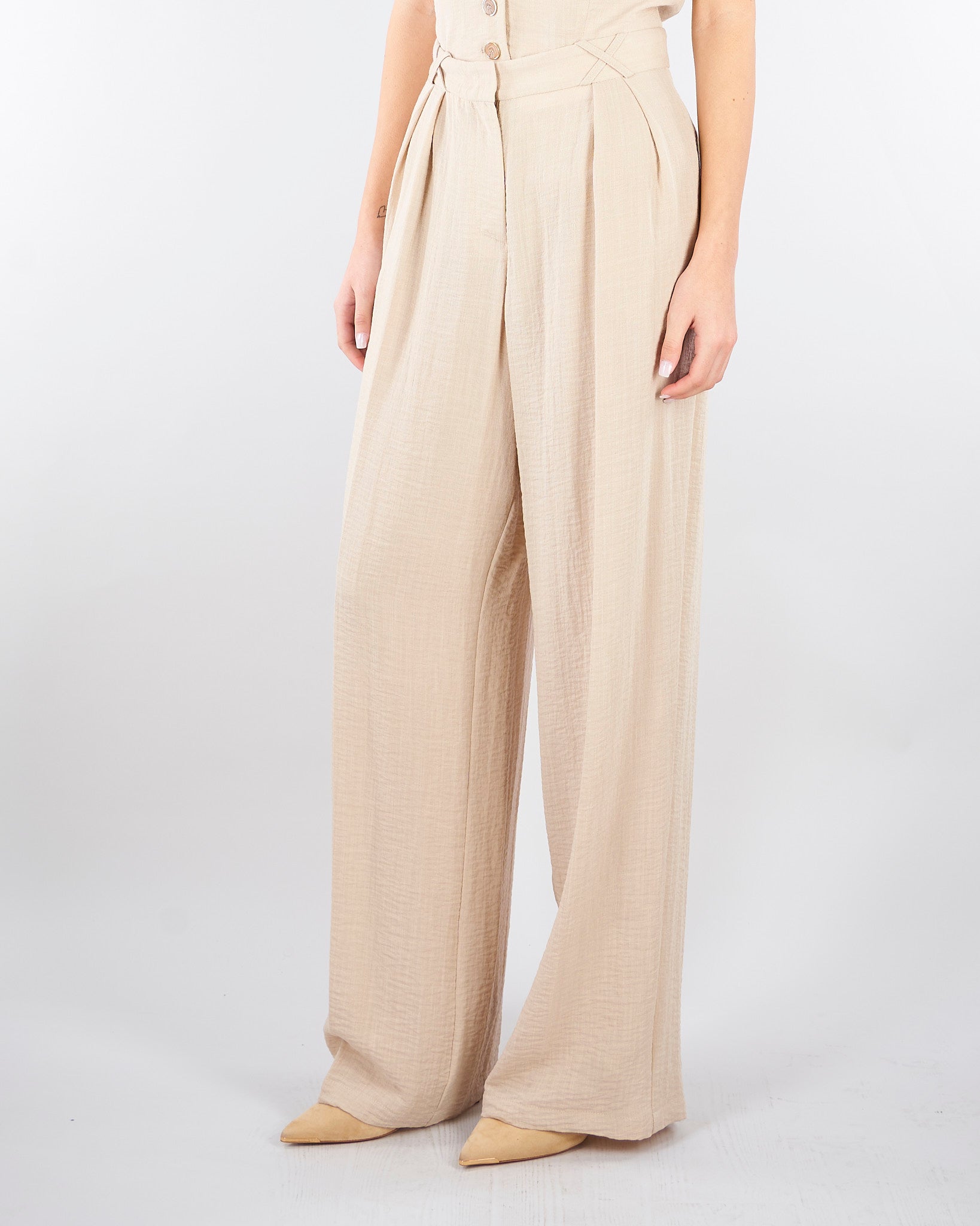 Pantalone Beige wide leg con doppia pences PA00601TVIS0025 V0778 SIMONA CORSELLINI 
