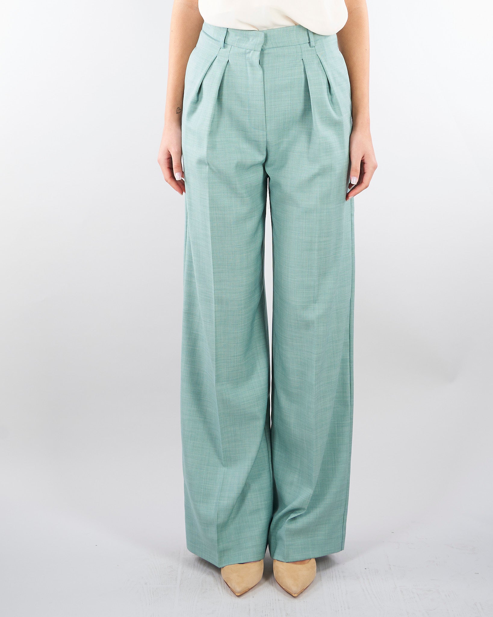 Pantalone Salvia in tramato light PA01201TTEL0014 V0768 SIMONA CORSELLINI 