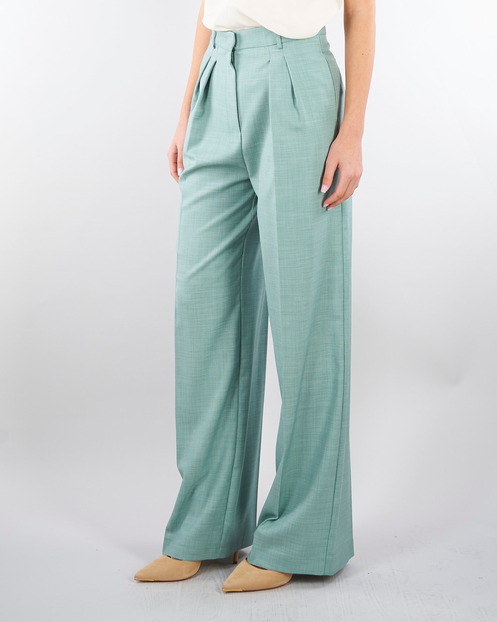 Pantalone Salvia in tramato light PA01201TTEL0014 V0768 SIMONA CORSELLINI 