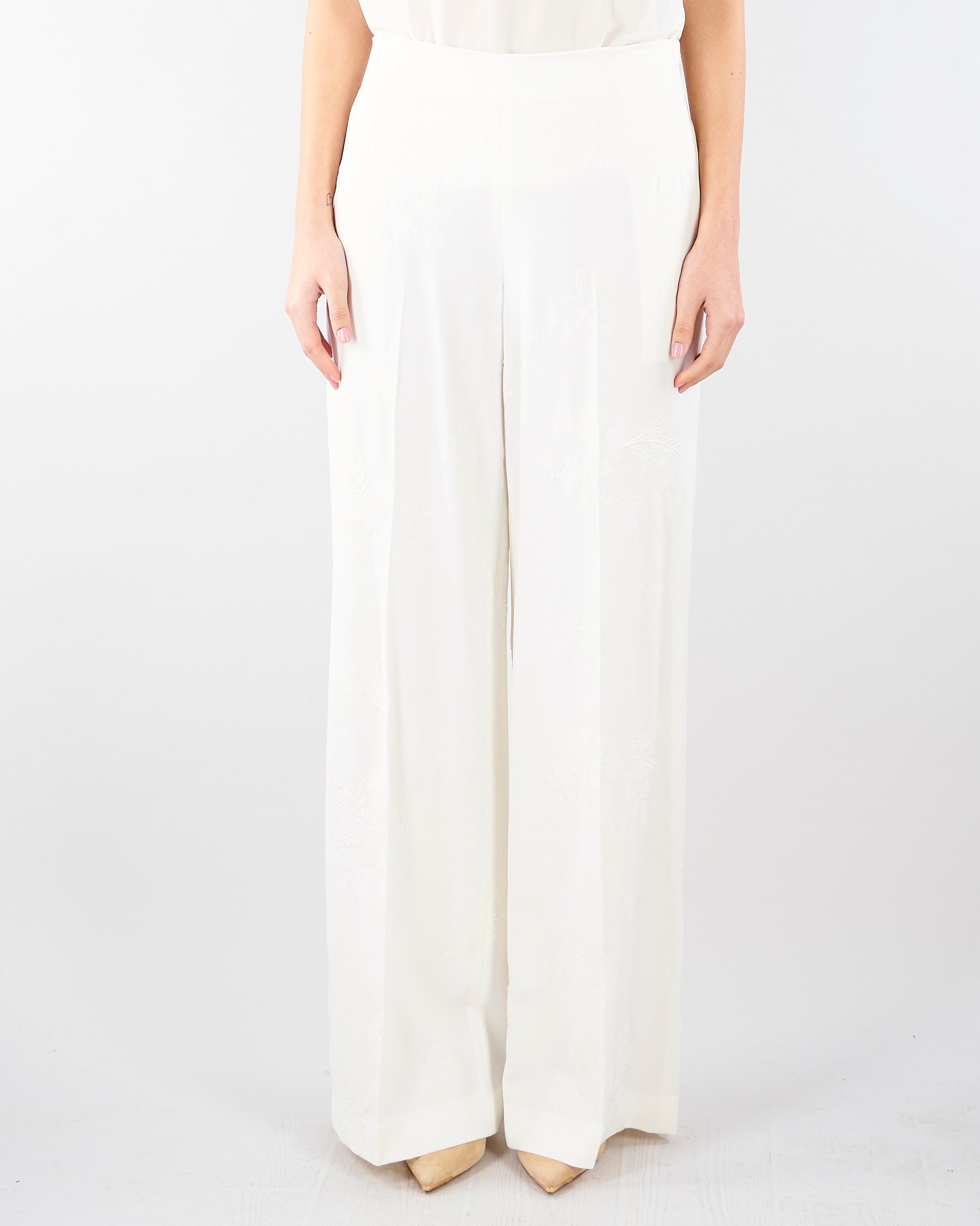 Pantaloni Bianco a palazzo ricamati TE2023 381 TWIN SET 