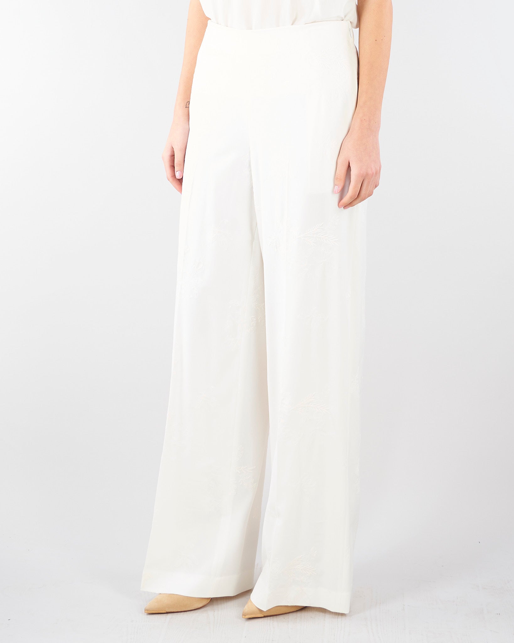 Pantaloni Bianco a palazzo ricamati TE2023 381 TWIN SET 