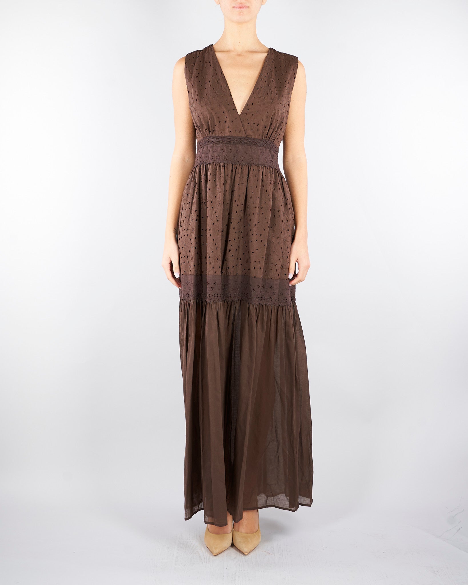 Abito Marro in cotone con ricami pizzo sangallo TF2110 12110 TWIN SET 