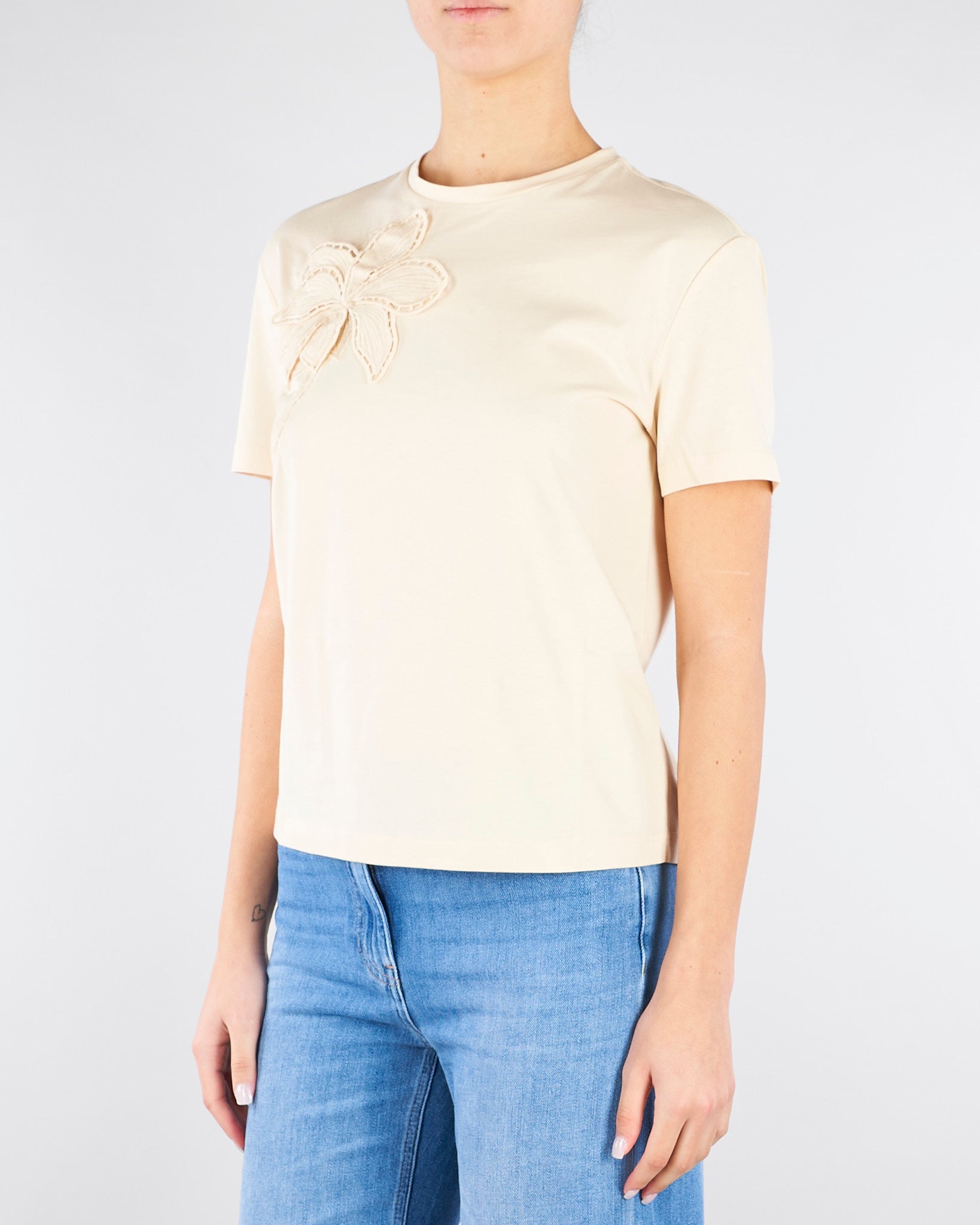 T-shirt Crema con ricamo fiore TP2080 7222 TWIN SET 