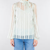 Blusa Verde Acqua in pizzo a righe con fiocco TP2541 13162 TWIN SET 