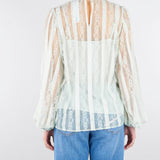 Blusa Verde Acqua in pizzo a righe con fiocco TP2541 13162 TWIN SET 