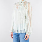 Blusa Verde Acqua in pizzo a righe con fiocco TP2541 13162 TWIN SET 