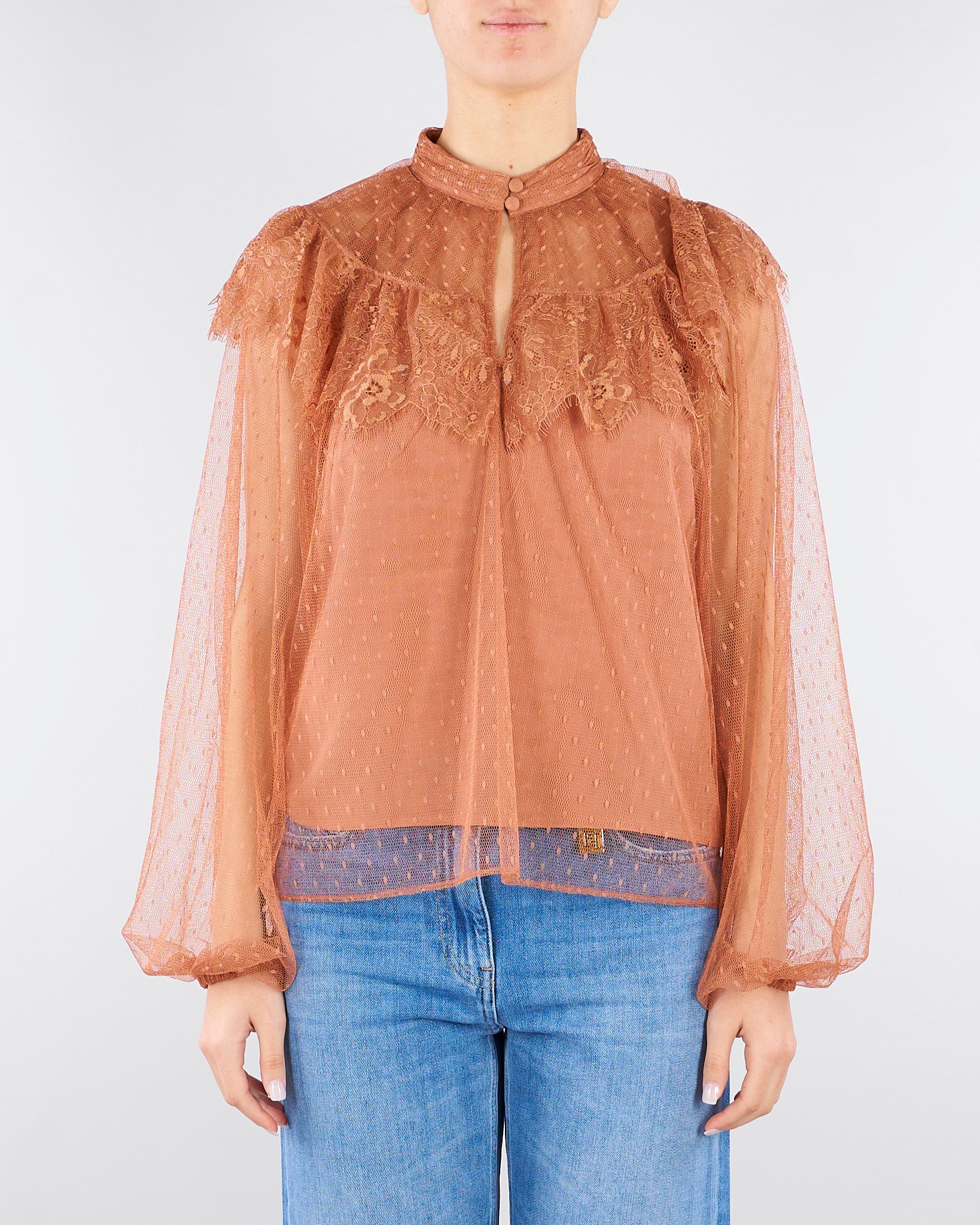 Blusa Terracotta in tulle plumetis e pizzo TP2772 13168 TWIN SET 
